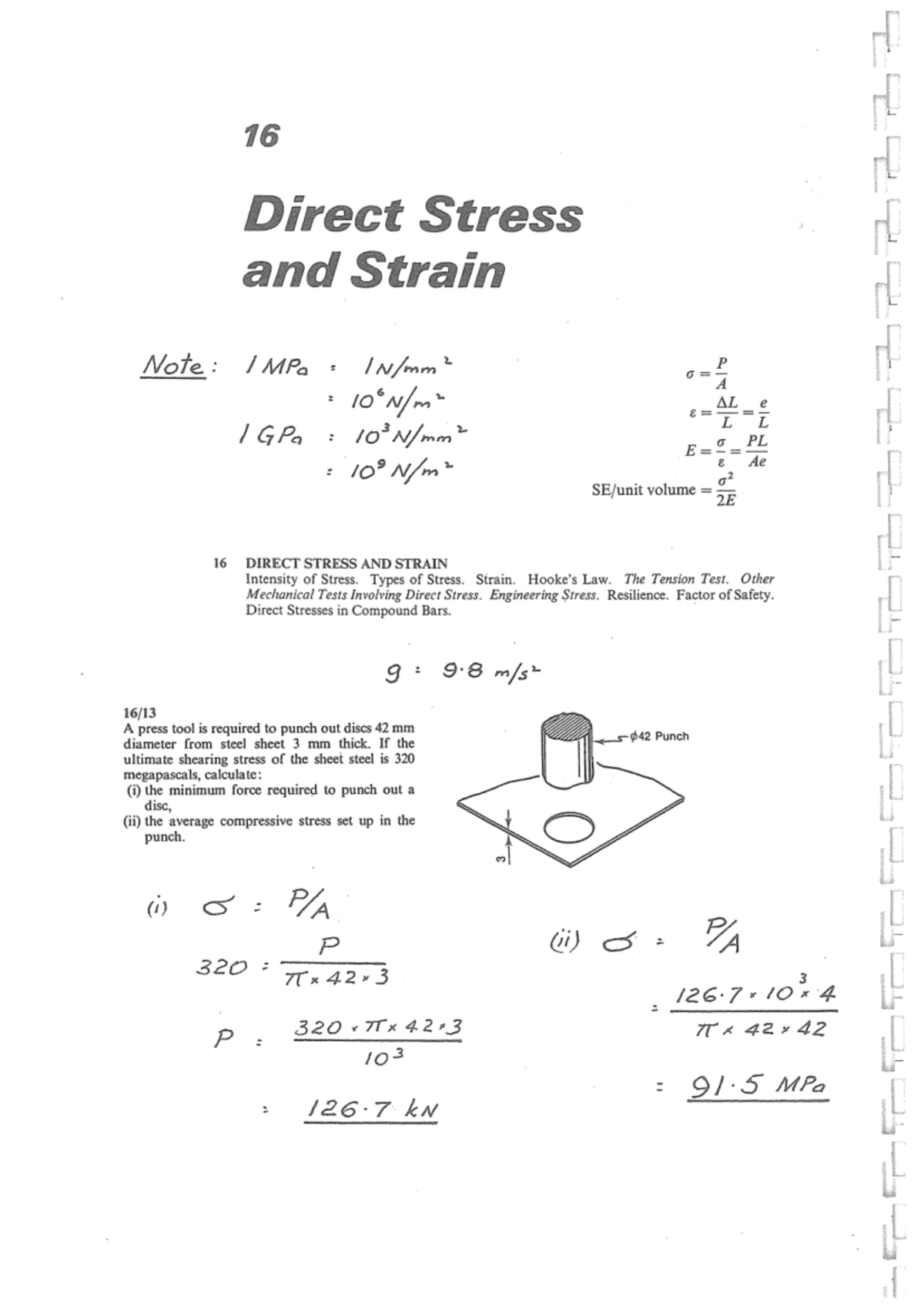 Worked Solutions for Direct Stress and Strain: MPo σ 10⁶ GPa - Studocu
