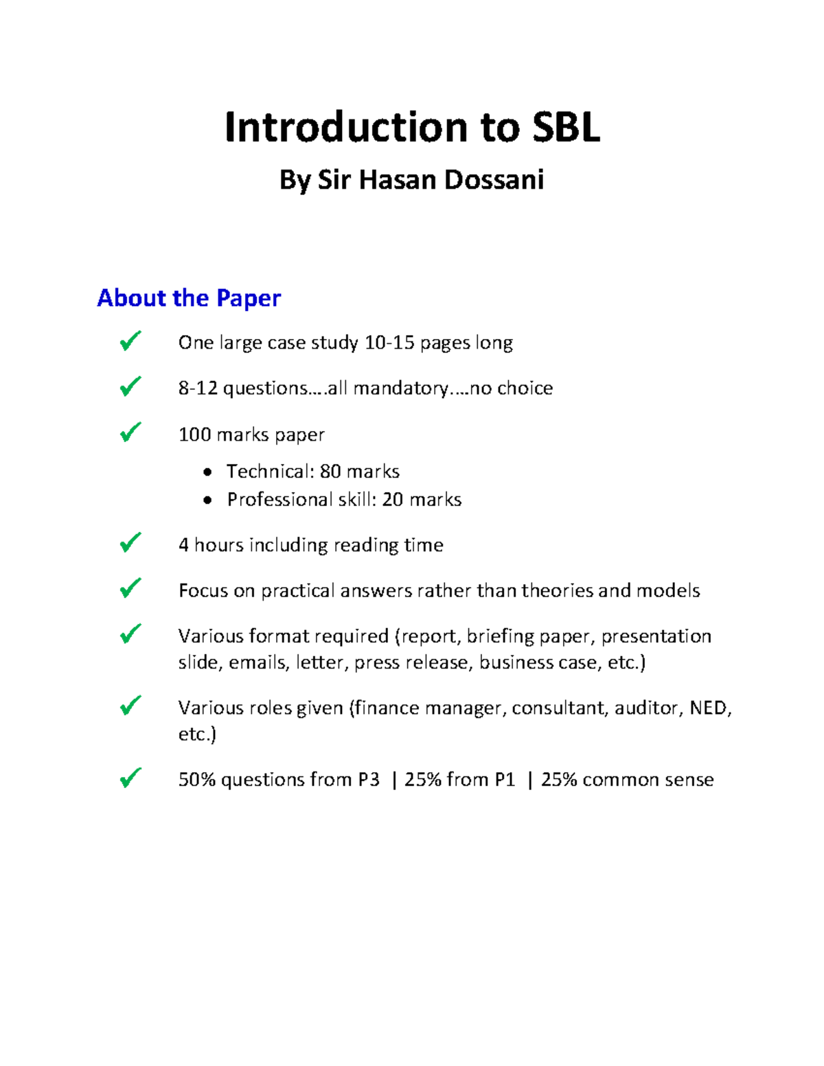 SBL 1: Comprehensive Case Study Notes by Sir Hasan Dossani - Studocu