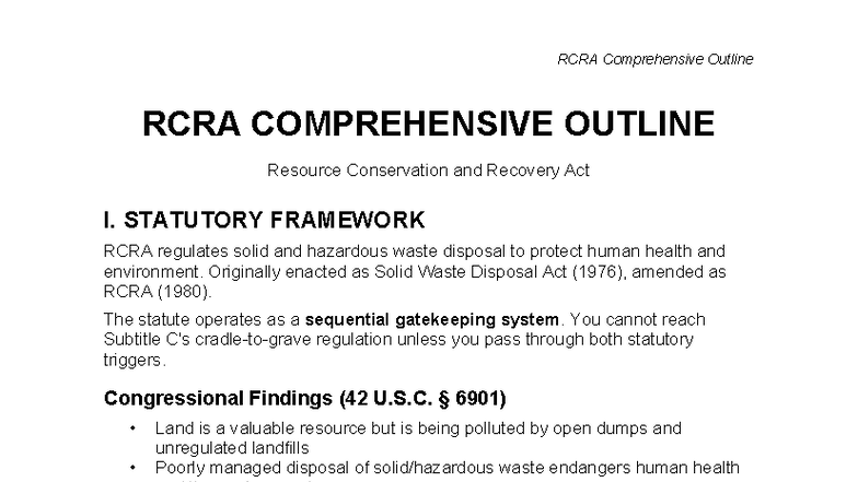 RCRA 101: Comprehensive Outline of the Resource Conservation and ...