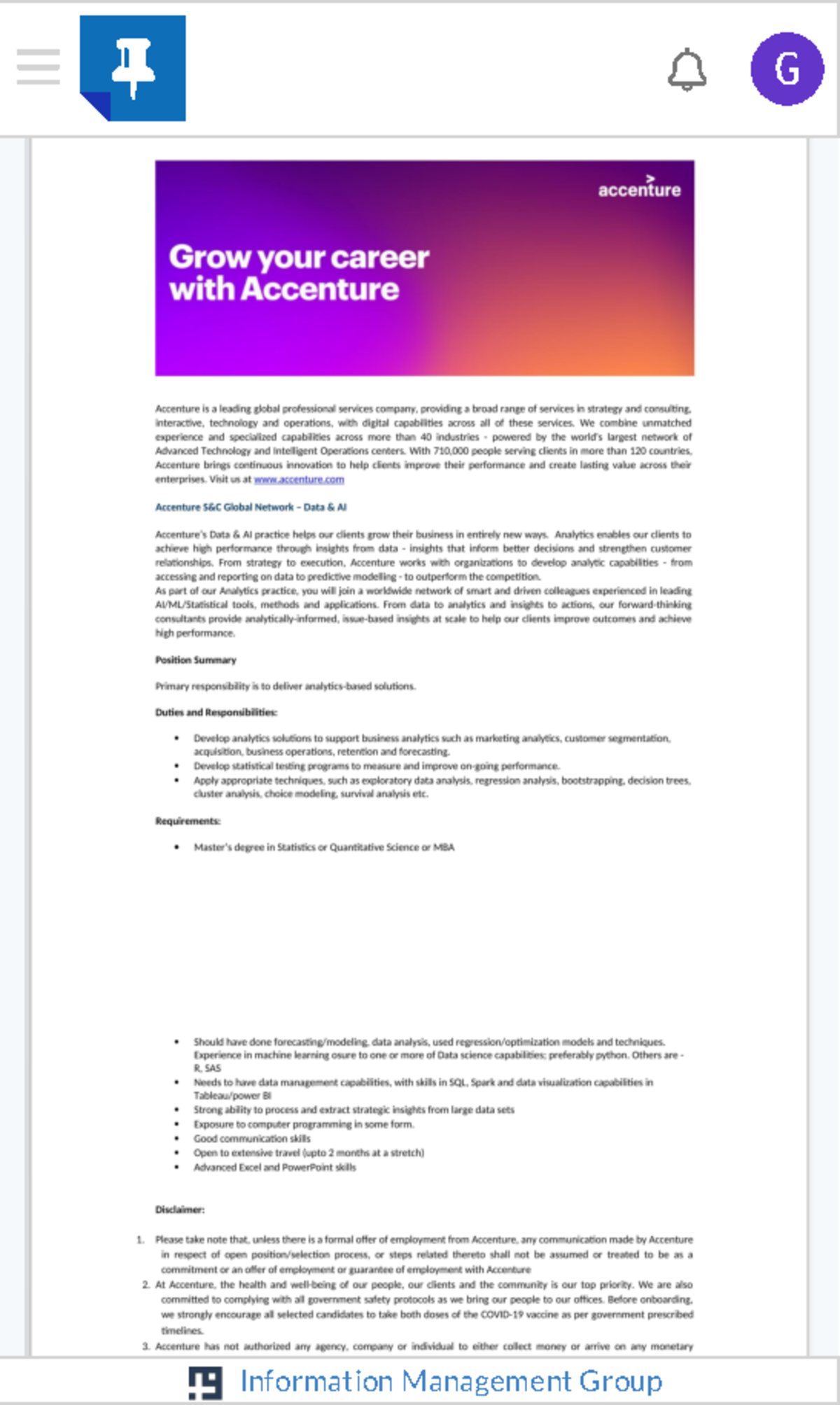 Accenture JD: Analytics Role - Grow Your Career with T G Accenture ...
