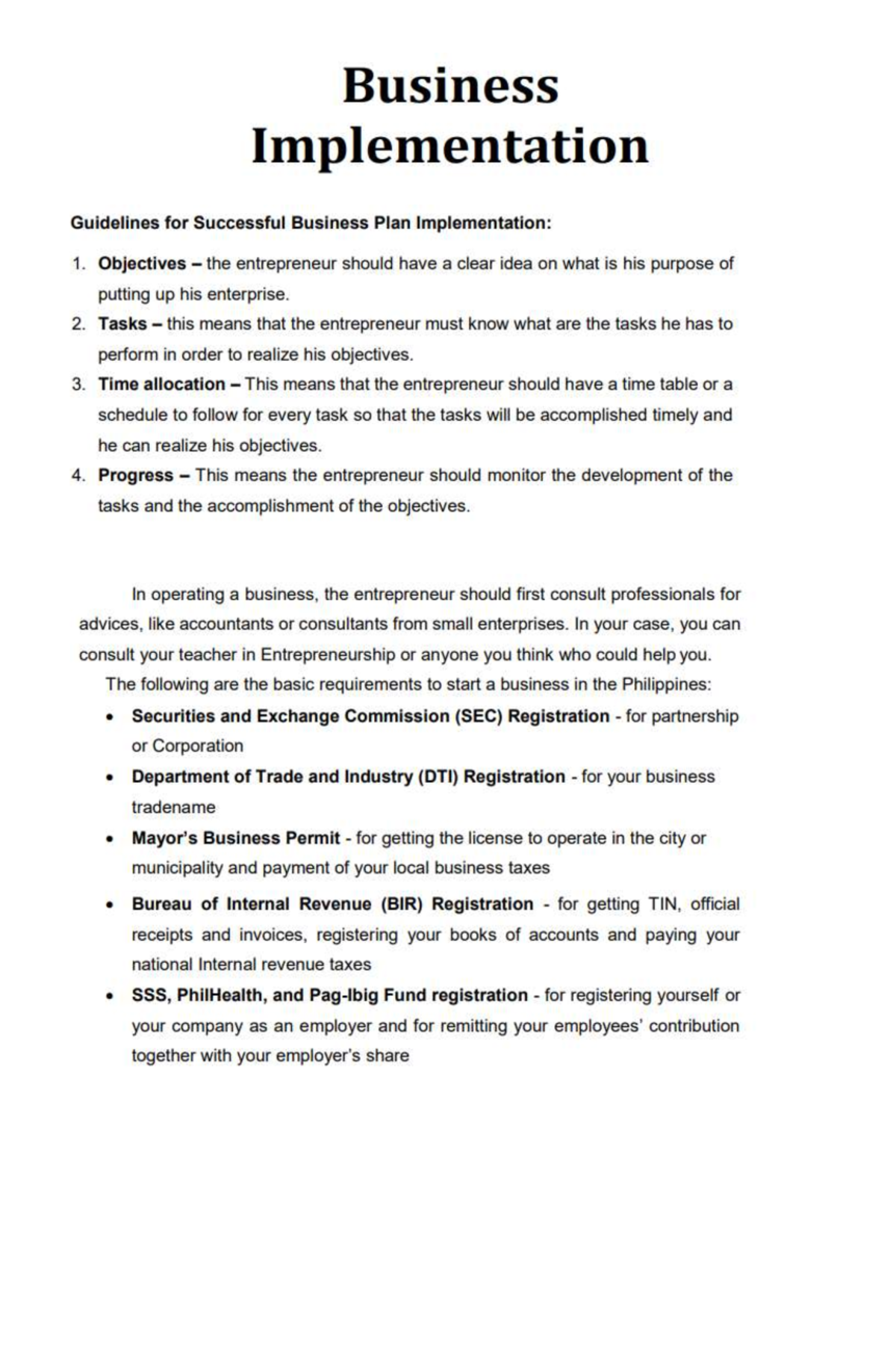 Module 9 Business Implementation - Business Implementation Guidelines ...