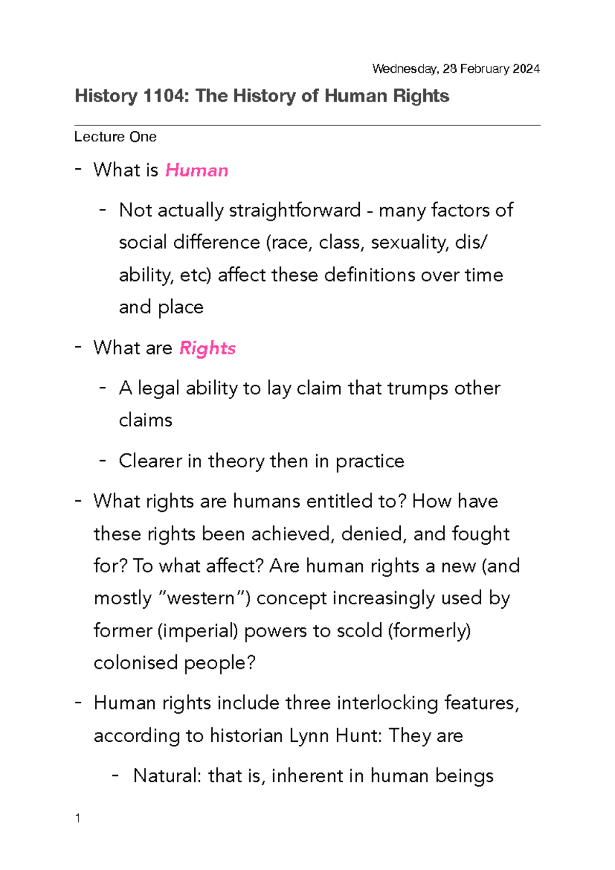 History 1104: Lecture 1 - Understanding Human Rights Through History ...