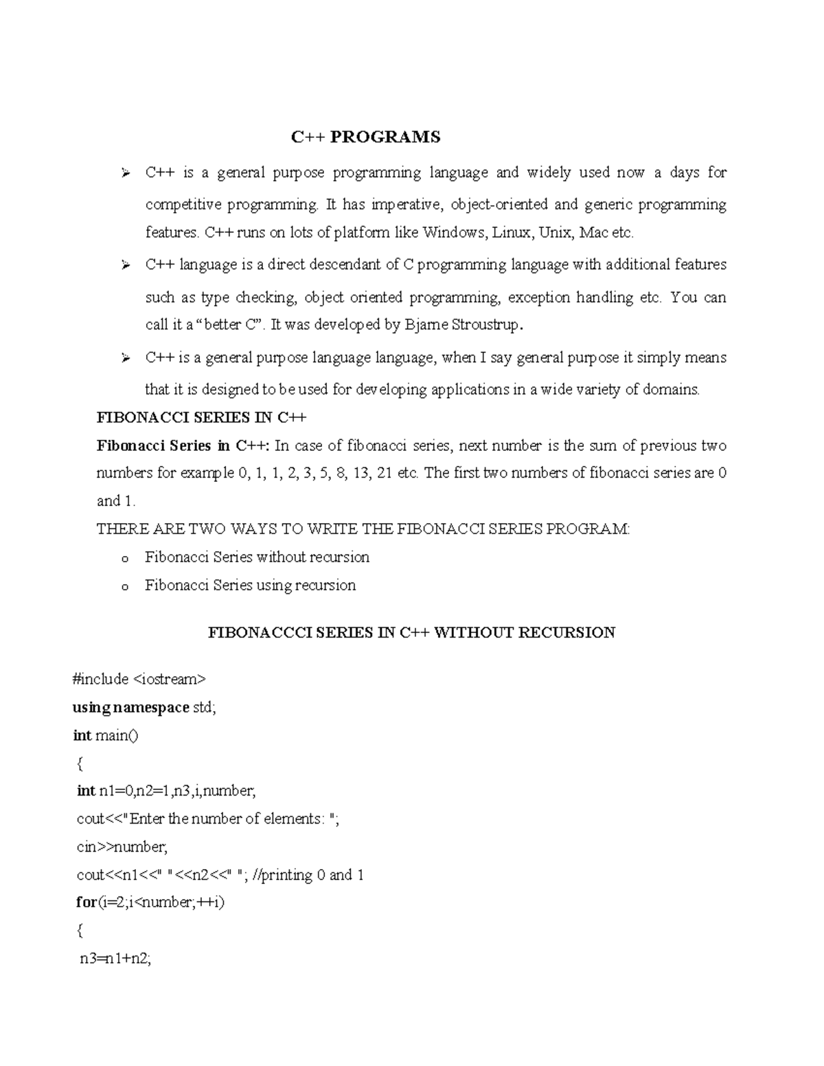 C- Programs - C programming - C++ PROGRAMS ⮚ C++ is a general purpose ...