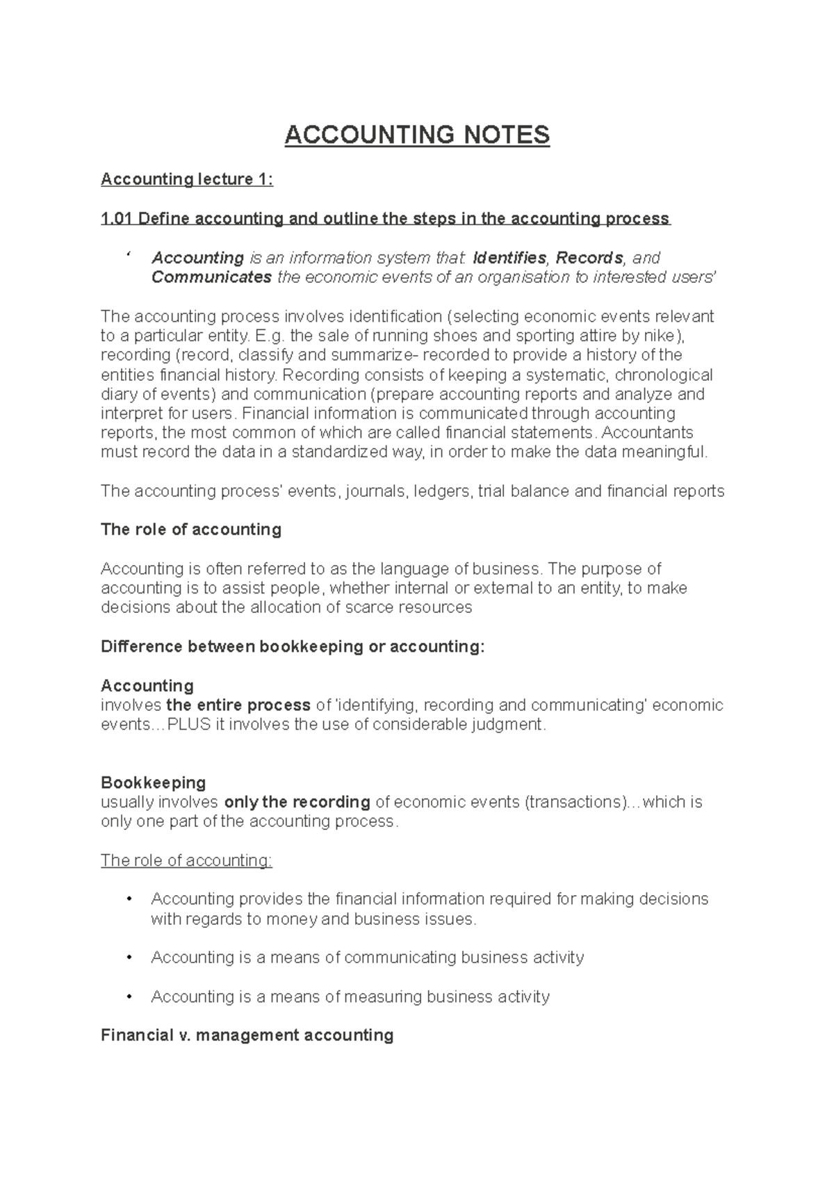Accounting Lecture Notes T3: Key Concepts and Principles - Studocu
