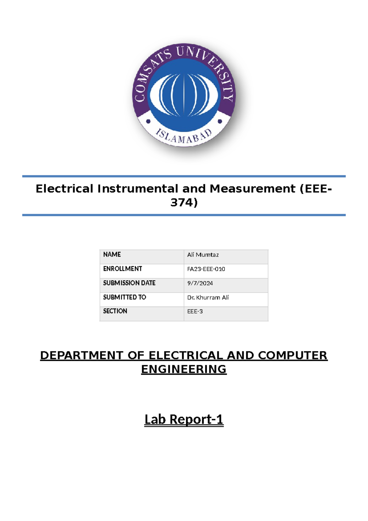 Lab-1 - this is the lab about the electrical instrument that are used ...