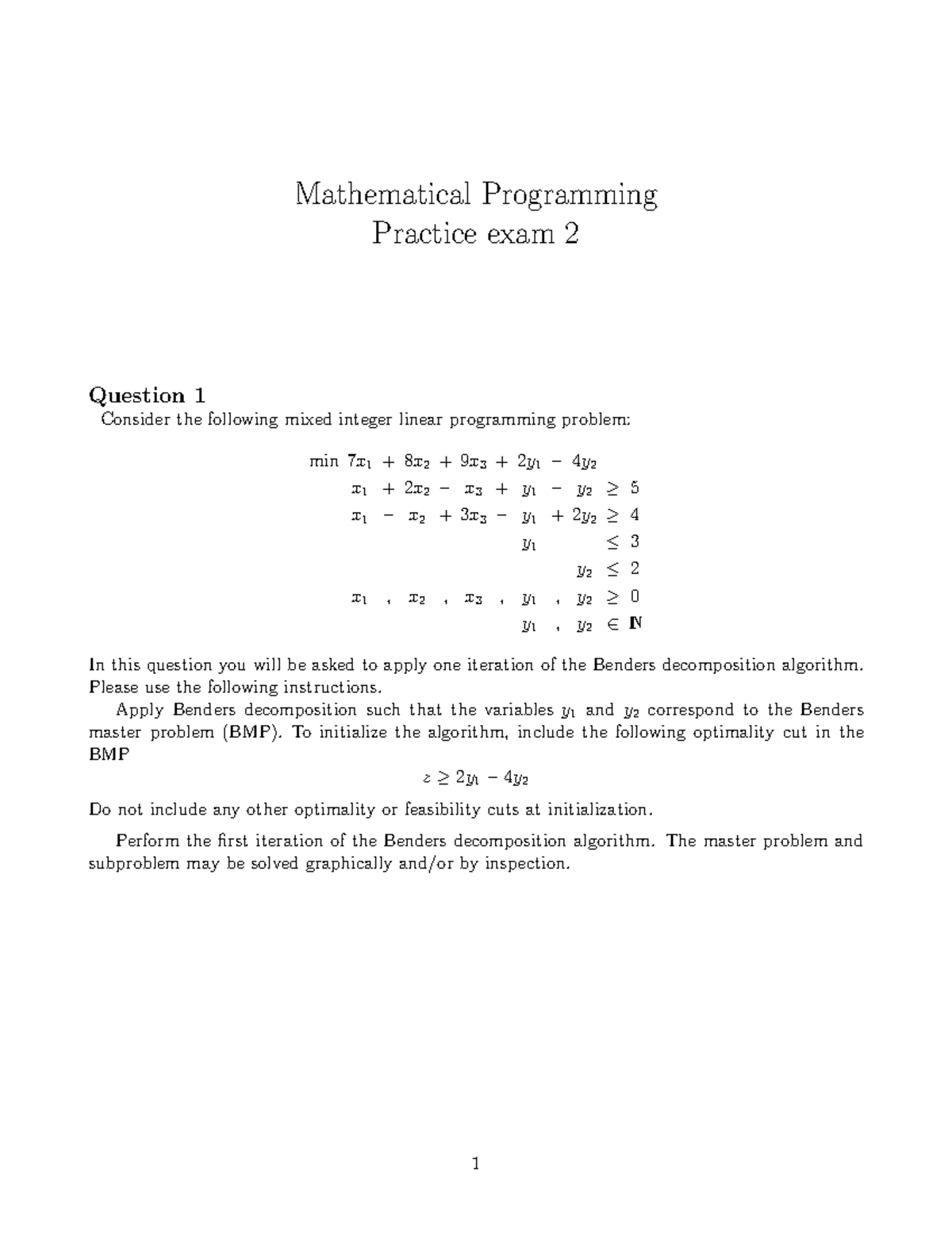 MP Practice Exam 2: Mixed Integer Linear Programming & Algorithms ...