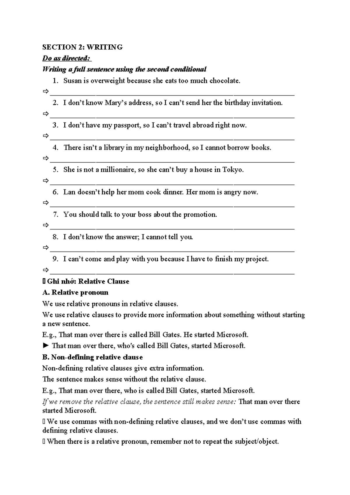 TC HIGH School MID-TERM TEST Semester 2: Writing & Relative Clauses ...