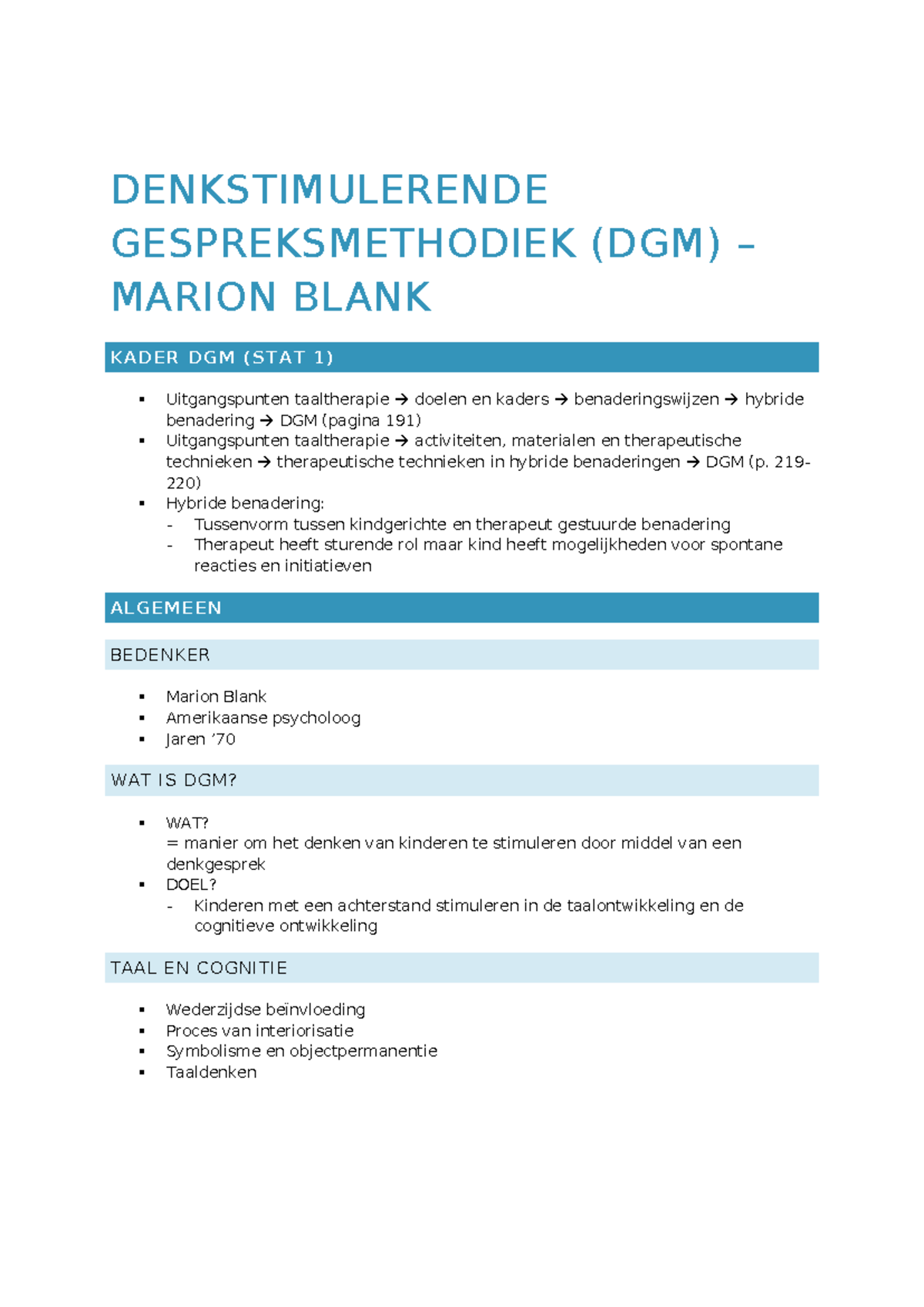 Denkstimulerende Gespreksmethodiek DGM Marion Blank Kader DGM STAT 