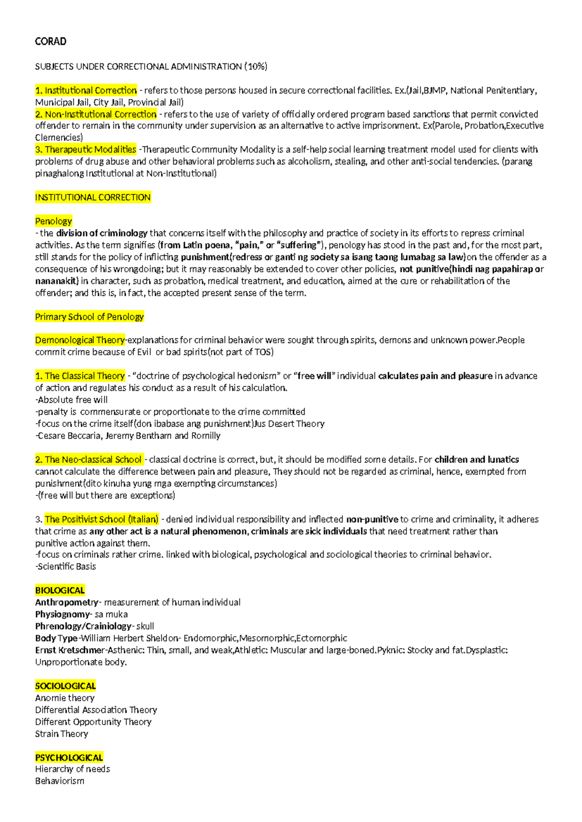 CORAD Review: Key Concepts in Correctional Administration - Studocu