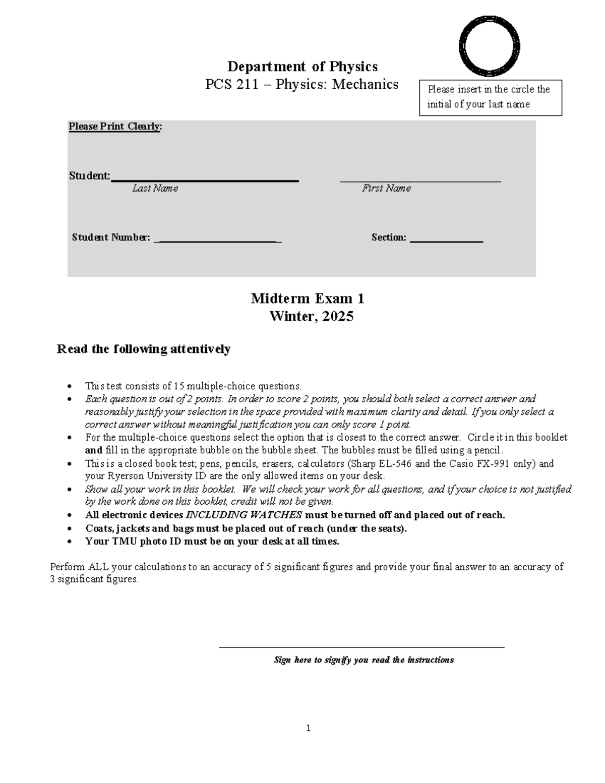 PCS211 Midterm 1 Exam Solutions Winter 2025 - Studocu