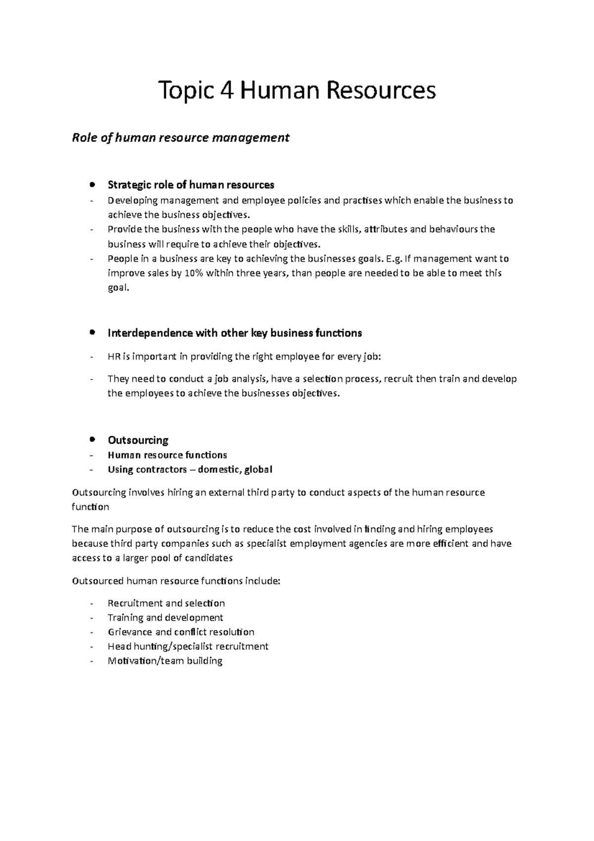 Topic 4 Human Resources - Topic 4 Human Resources Role of human ...