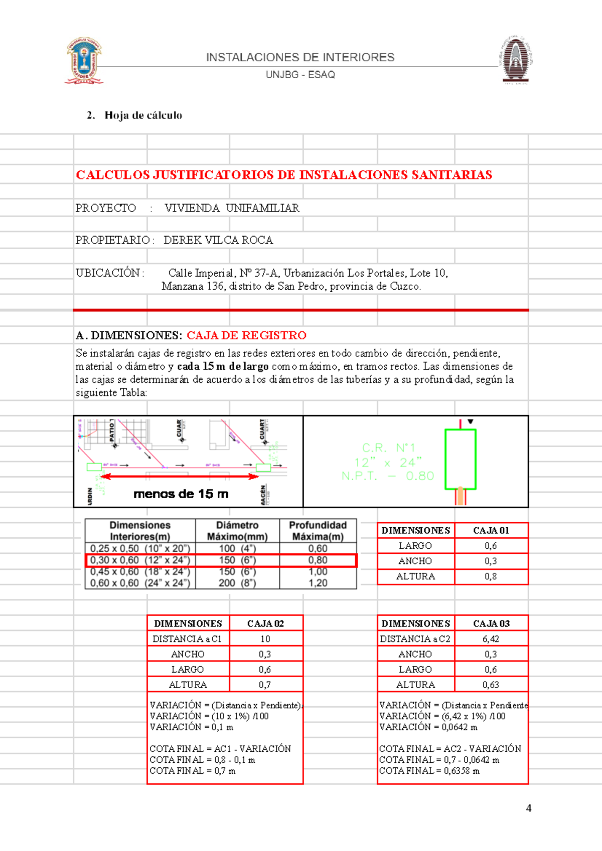 Cálculos Justificatorios de Desagüe para Vivienda Unifamiliar - Document Preview