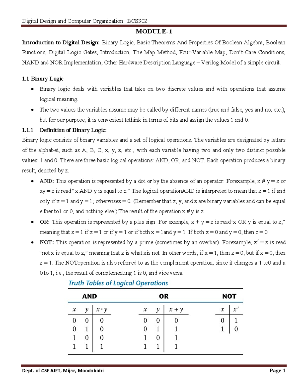 DDCO Module 1 - Introduction to Digital Design Concepts and Boolean ...