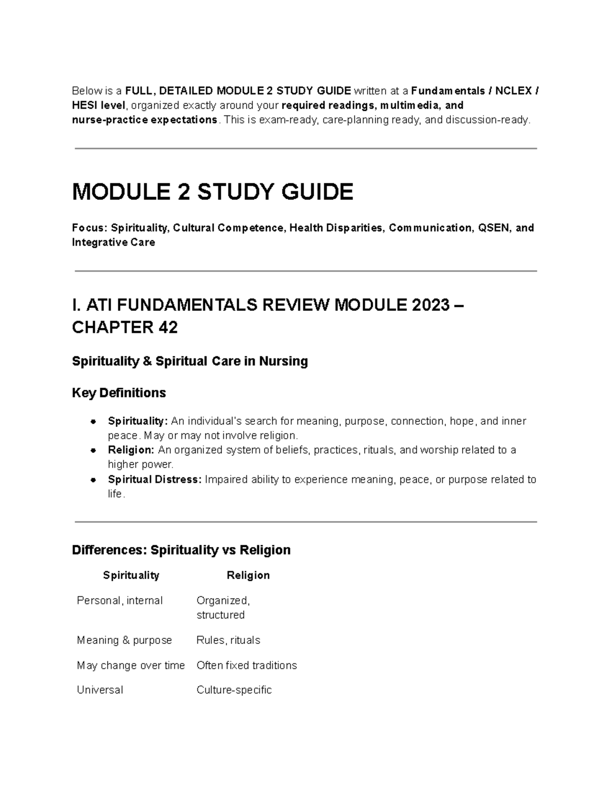 Module 2 Study Guide: Spirituality & Cultural Competence - Studocu