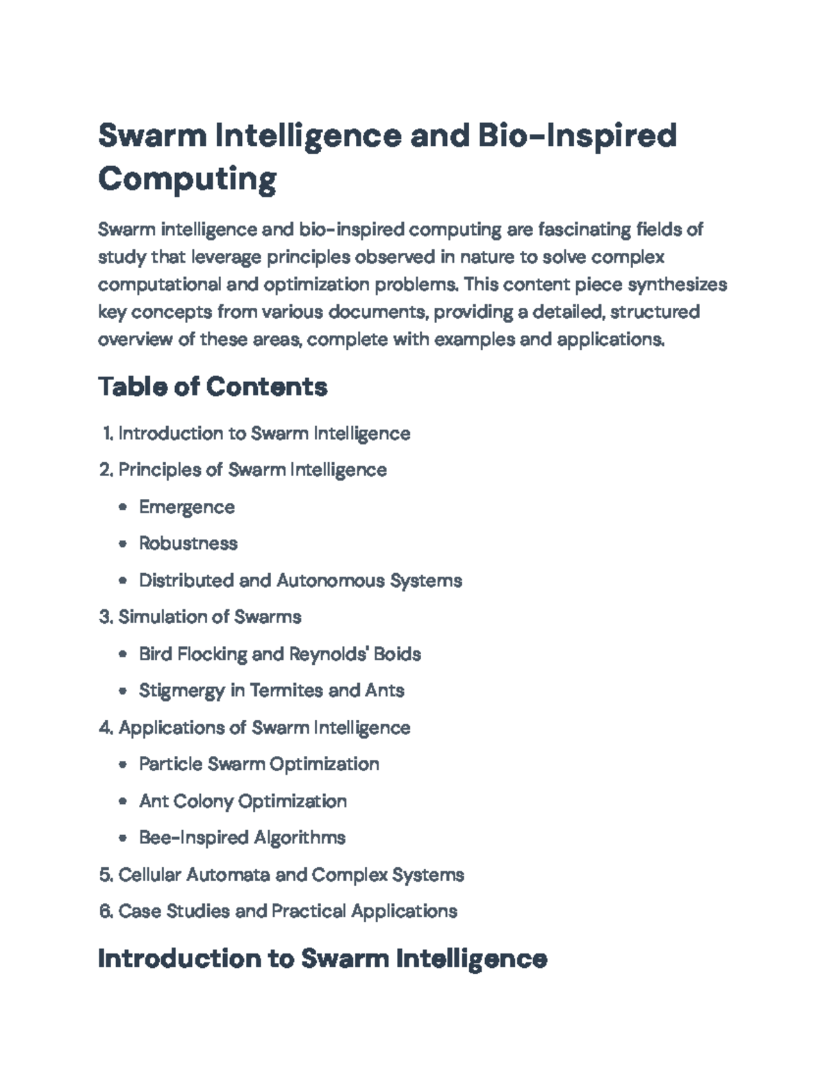 Swarm Intelligence and Bio-Inspired Computing Overview for Course XYZ ...