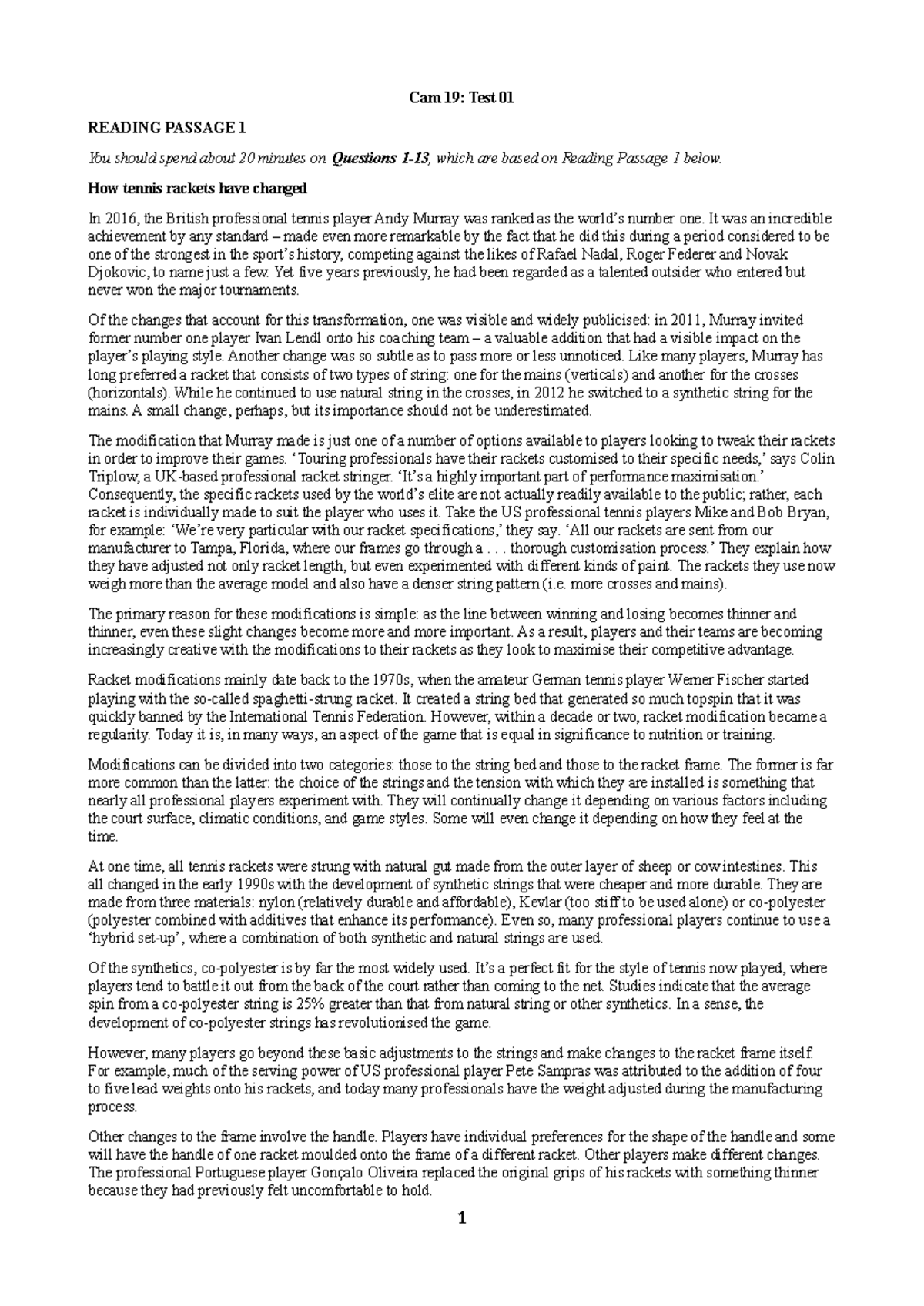Cam 19: Test 01 Reading Passage Analysis and Insights - Studocu
