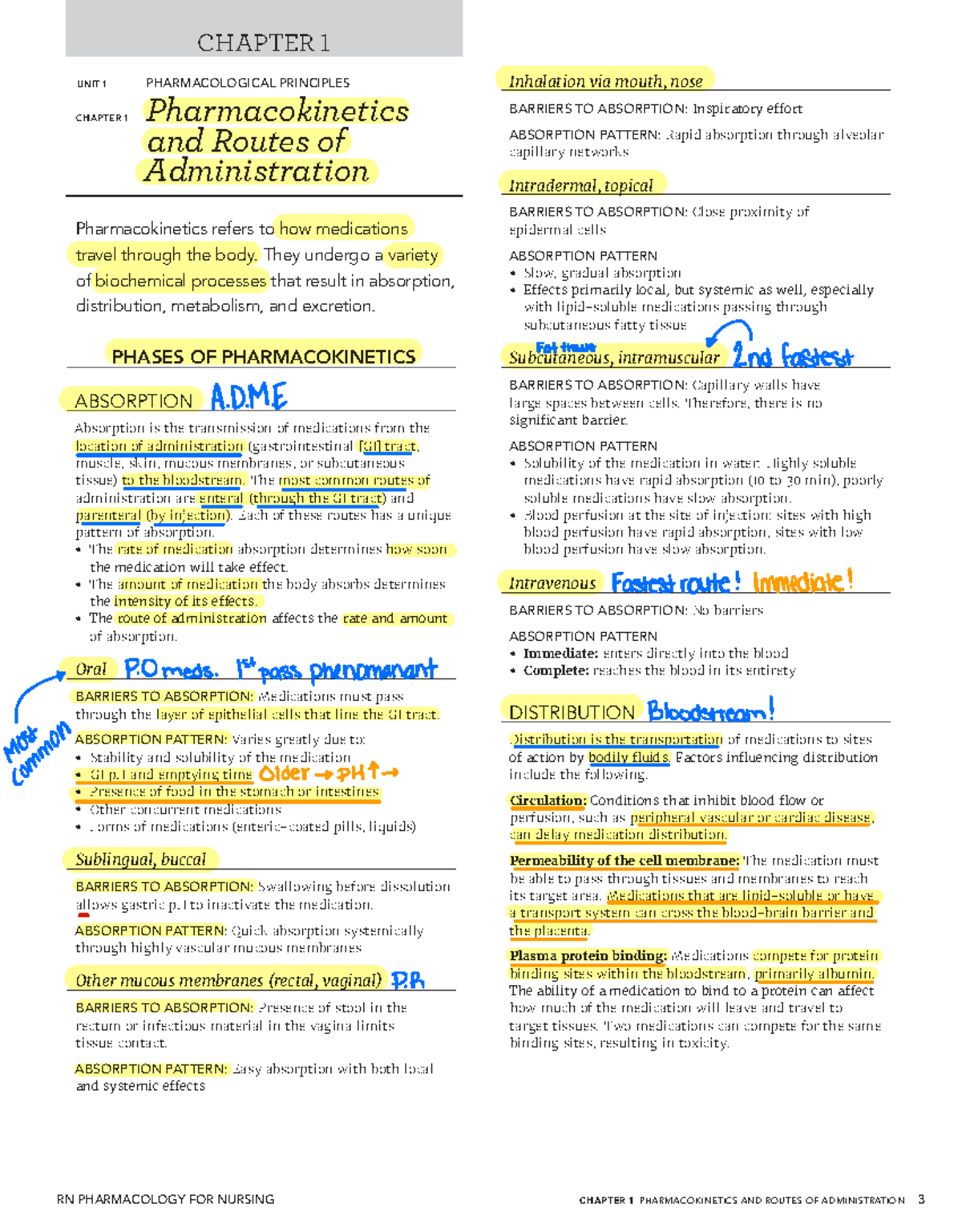 RN Pharmacology CH 1 Notes: Pharmacokinetics & Routes of Administration ...
