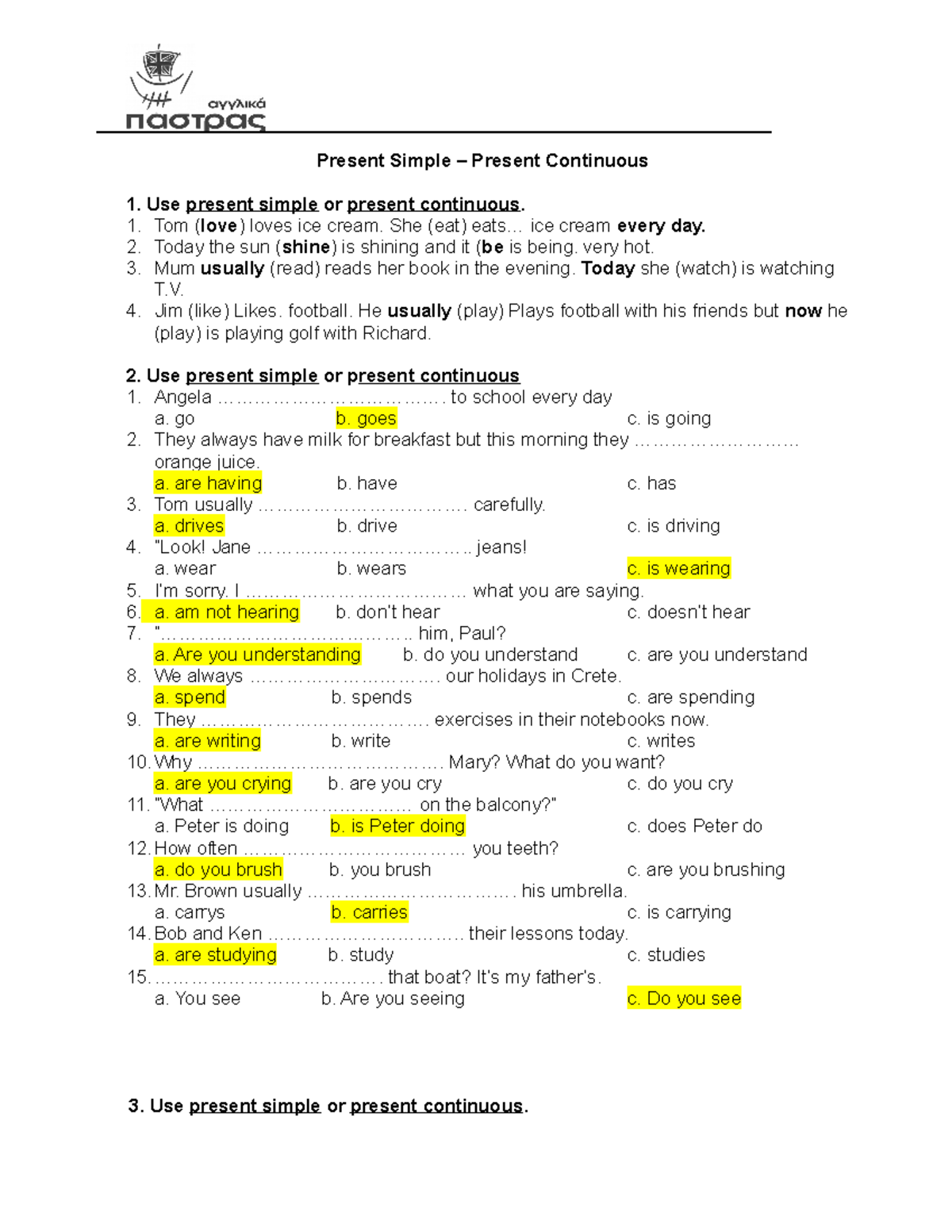Present Simple vs Present Continuous Exercises & Examples - Studocu