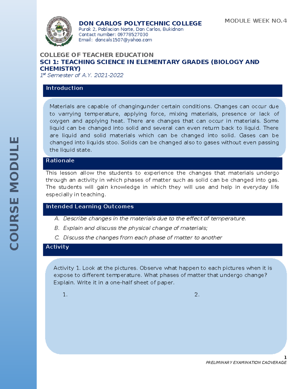 SCI 1: Teaching Science in Elementary Grades - Module Week 4 Study ...