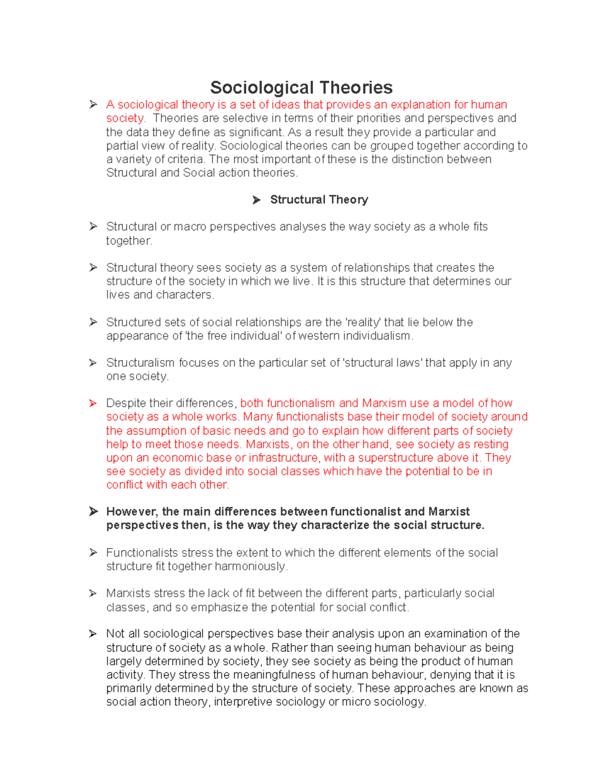 Sociological Theories Summary Notes for SOC101 - Studocu