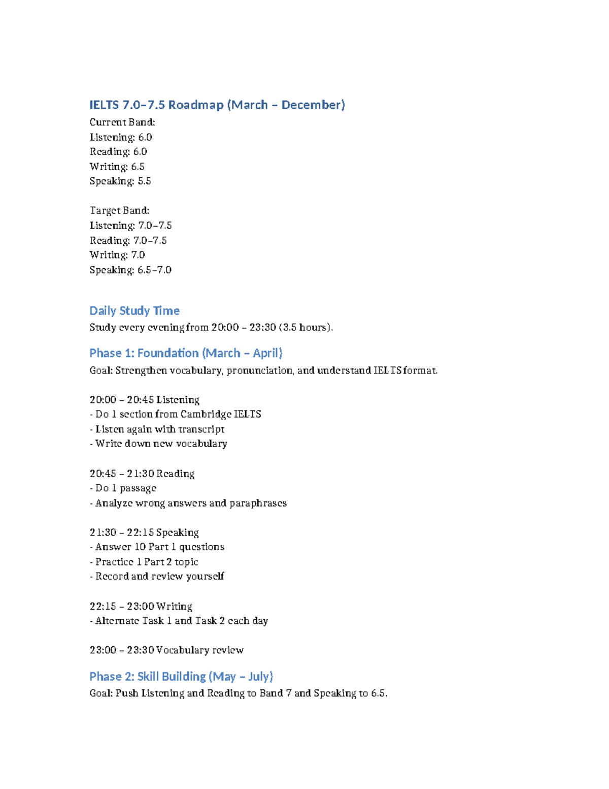 IELTS Roadmap 7: Study Plan & Tips for Band Improvement - Studocu