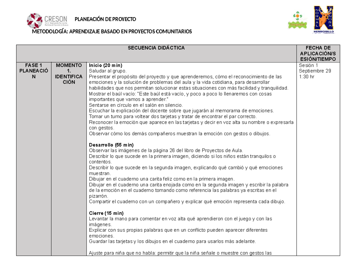 PLANEACIÓN DE PROYECTO: APRENDIZAJE BASADO EN PROYECTOS COMUNITARIOS ...
