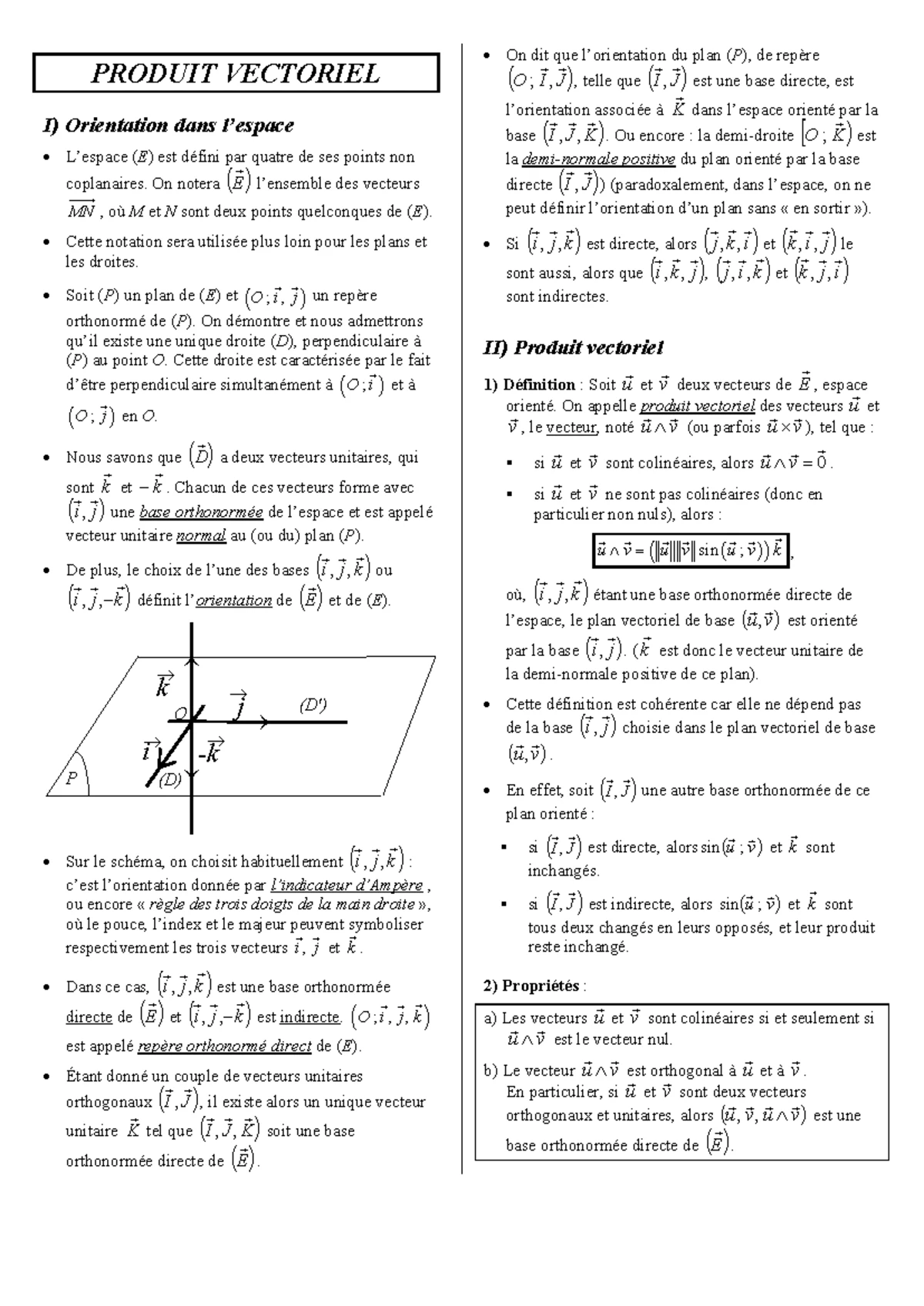 Produit vectoriel - Il s’agit d’un objet assez peu pris ́e des math ...