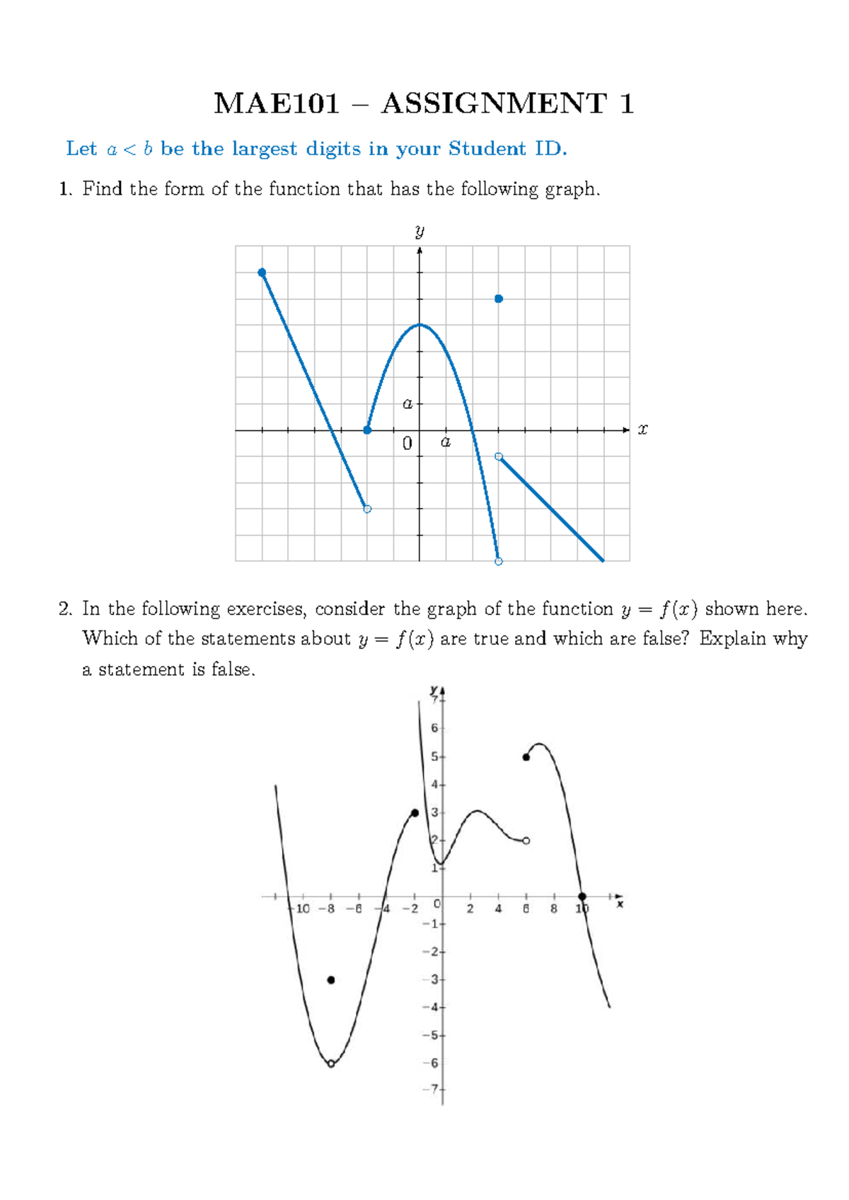 MAE101 Assignment 1: Function Analysis and Limit Evaluation - Studocu