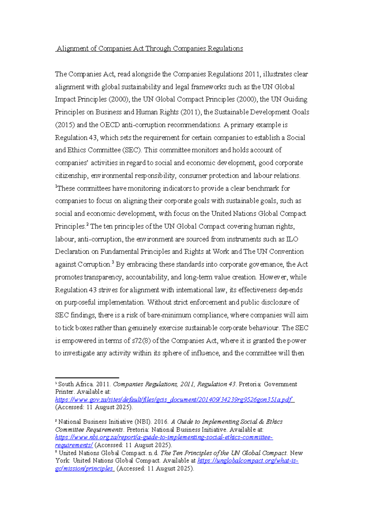COR Assignment: Alignment of Companies Act with Global Sustainability ...