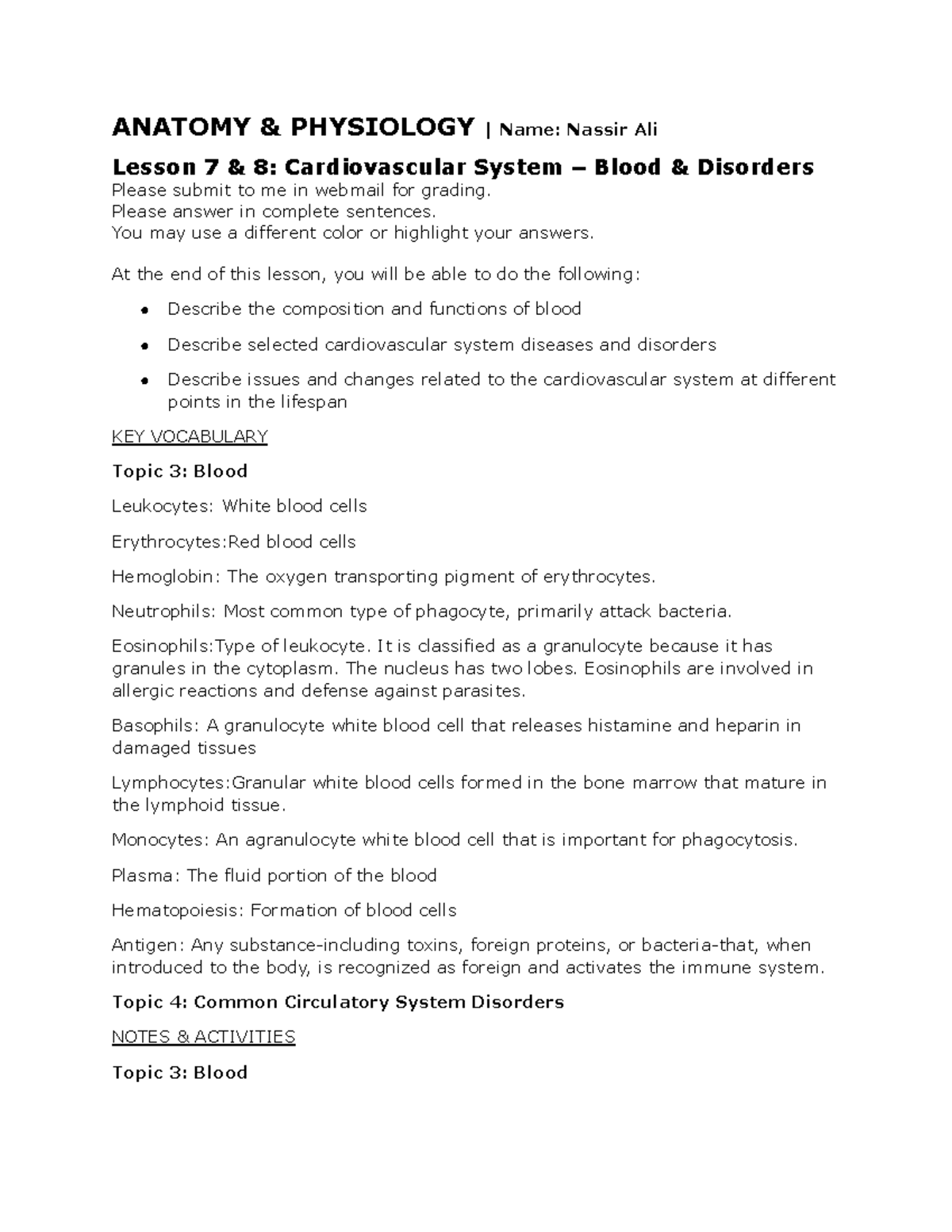 ANATOMY 101: Lesson 7 & 8 - Cardiovascular System Overview - Studocu