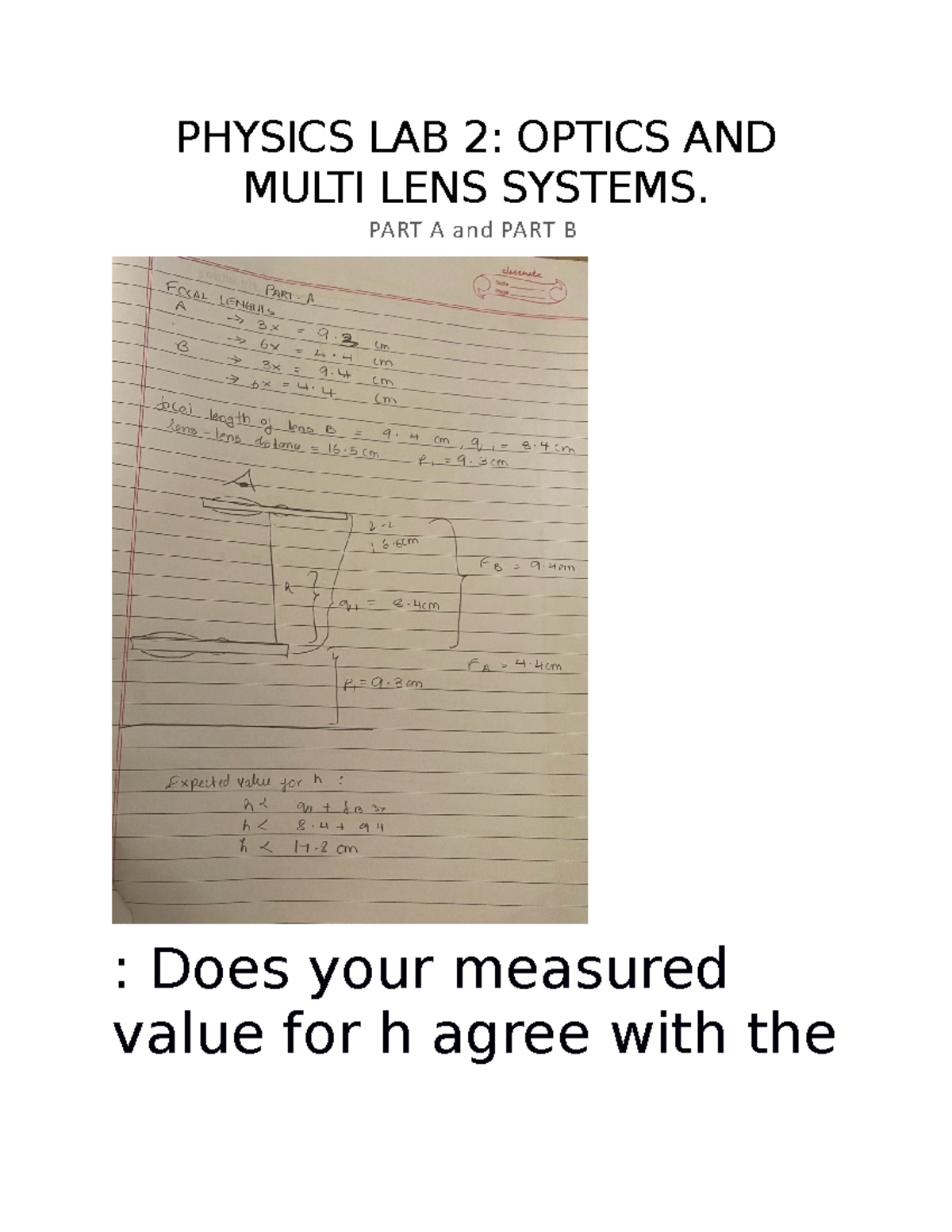 Physics LAB 2 - LAB 2 - PHYSICS LAB 2: OPTICS AND MULTI LENS SYSTEMS ...