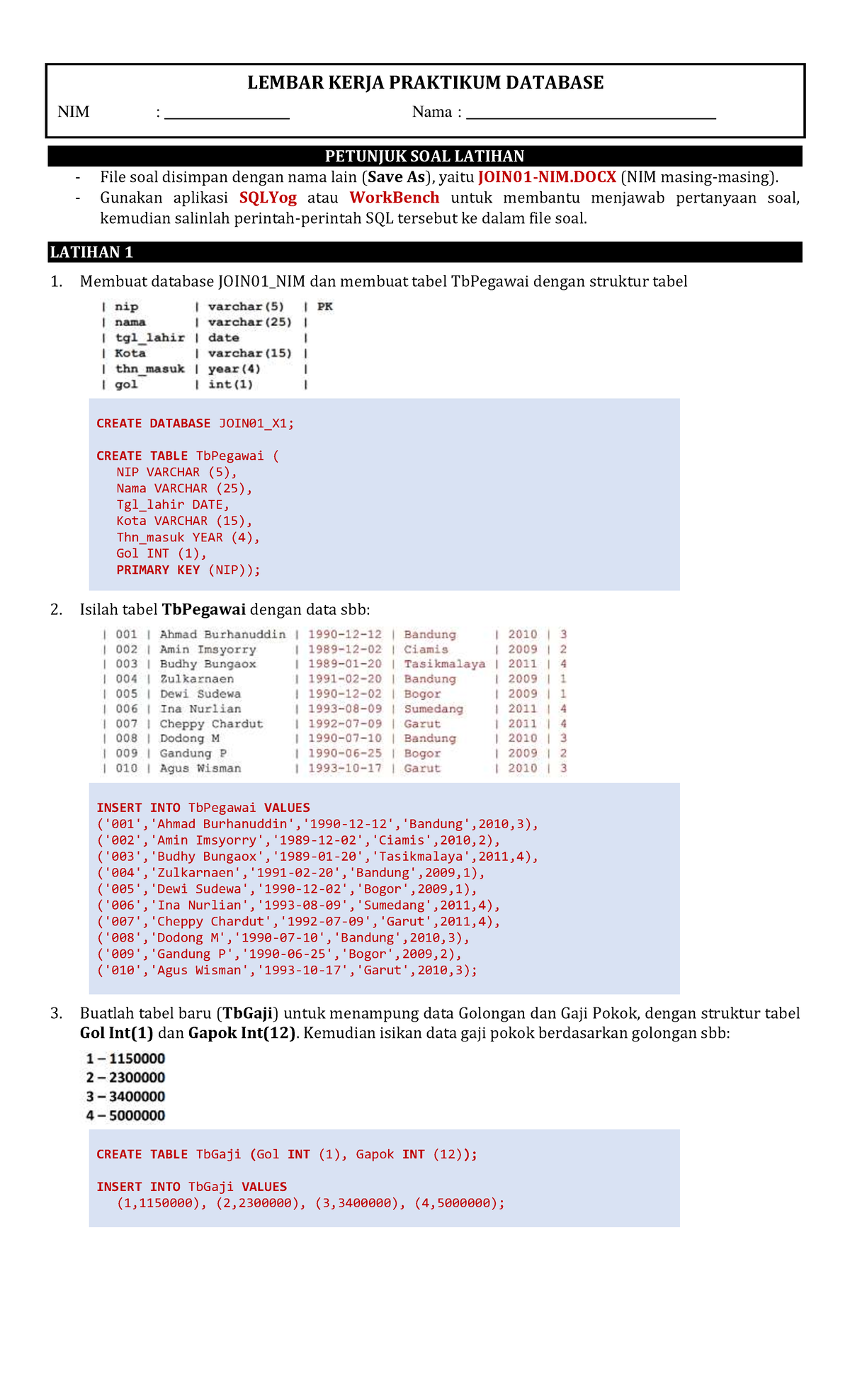 JOIN01-NIM: Practical Exercise on SQL JOIN and Database Management ...