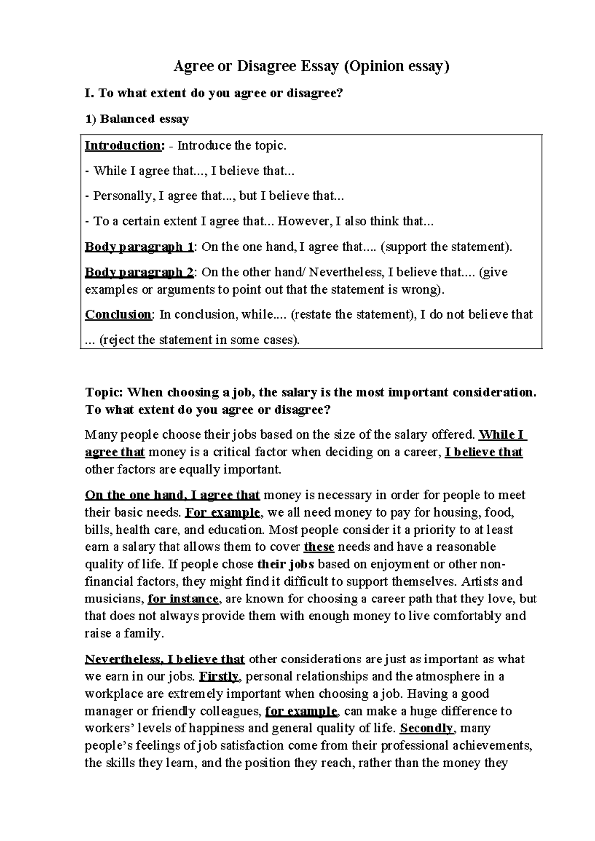 Agree or Disagree Essay: Analyzing Perspectives on Key Issues - Studocu