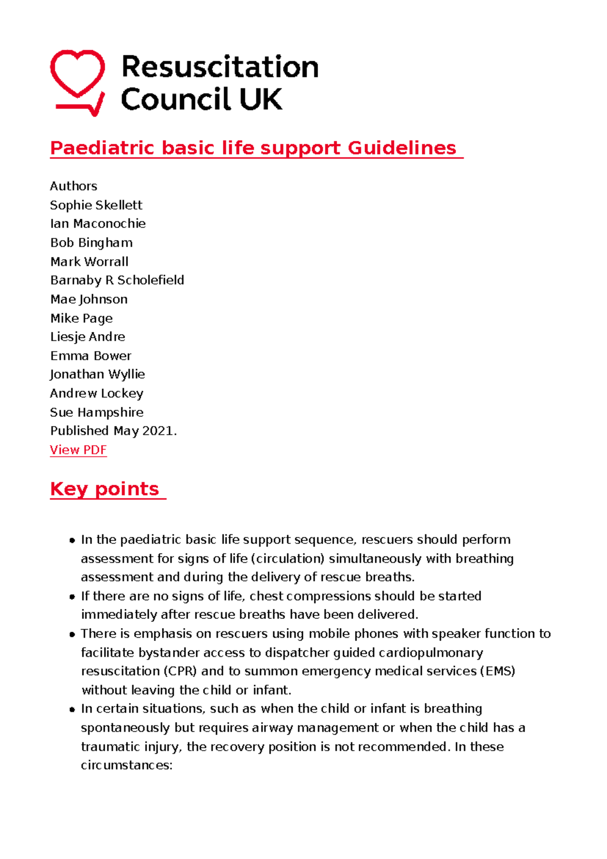 Paediatric basic life support Guidelines - Paediatric basic life ...