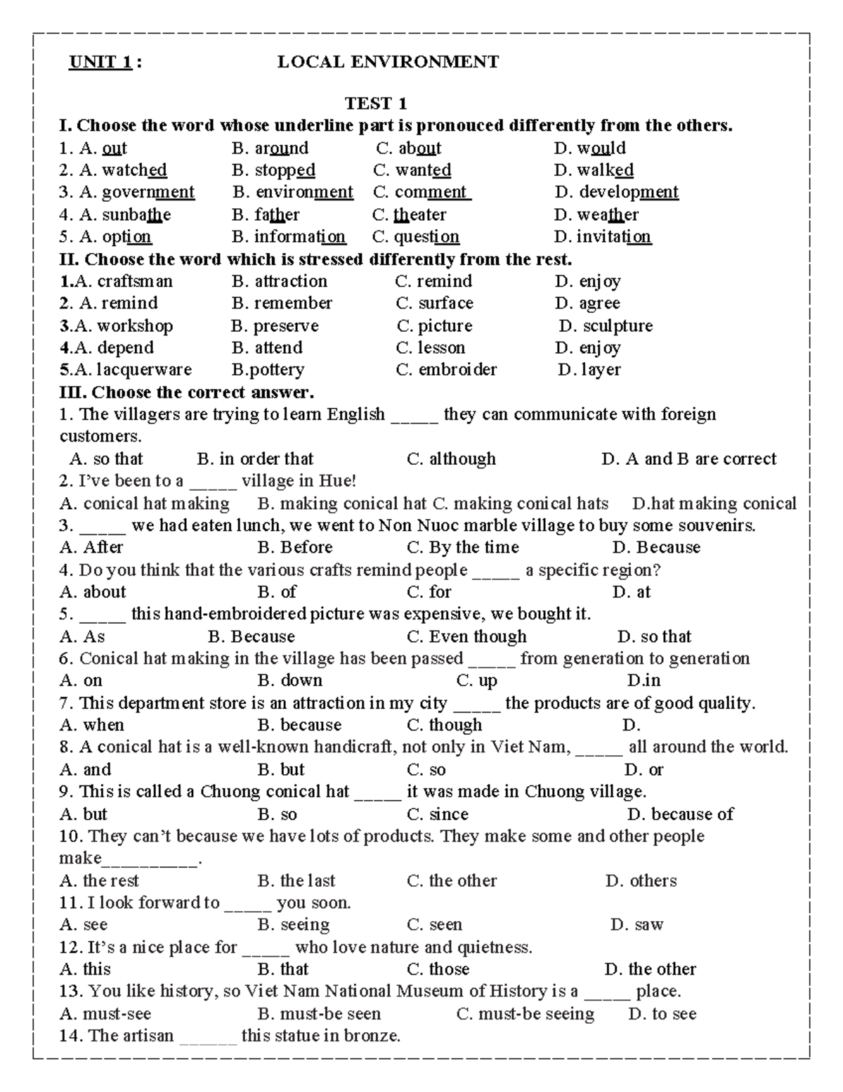 Review UNIT 123: English 9 Test Preparation and Practice - Studocu