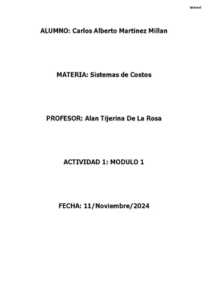 Actividad M1 - Clasificación y Control de Costos Empresariales - Studocu