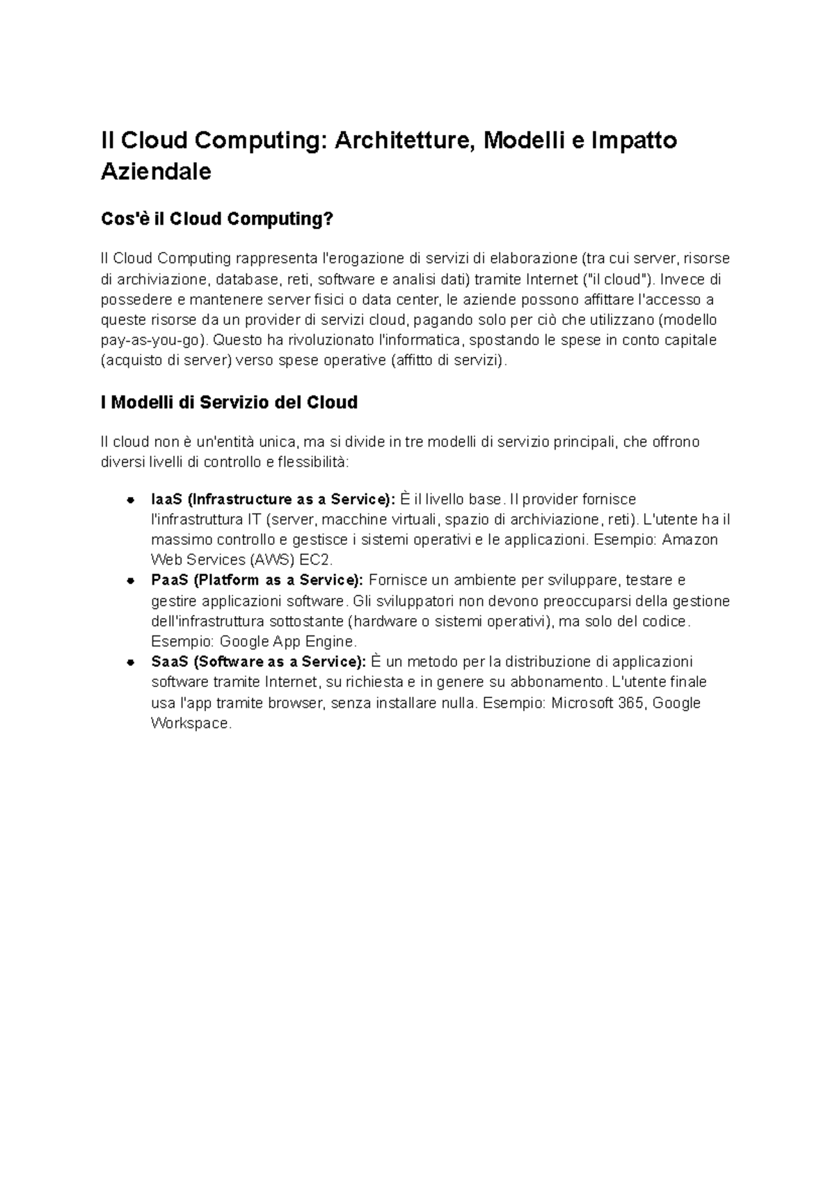 Il Cloud Computing: Architetture e Modelli di Servizio - Studocu