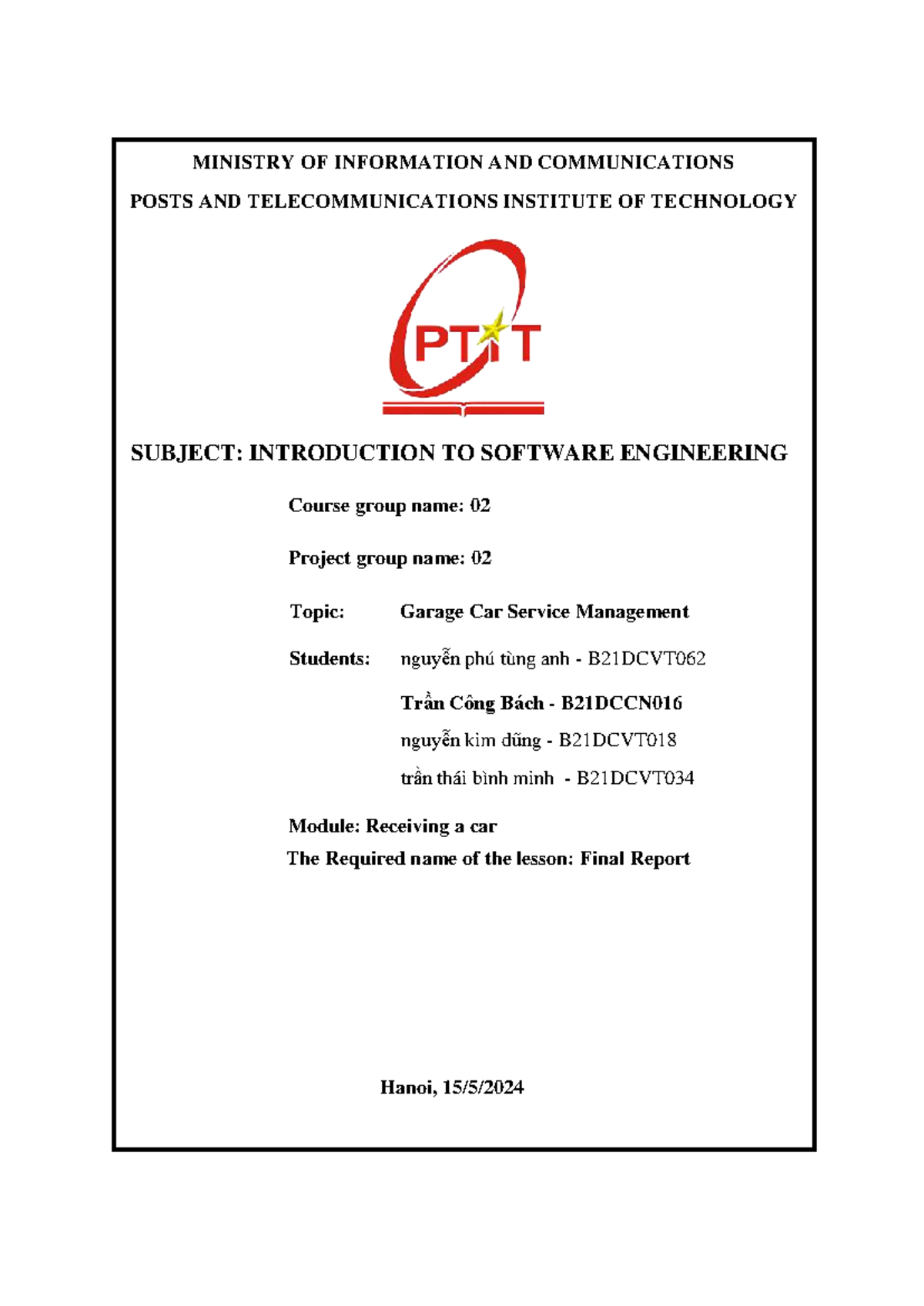 M1 - Final Report: Garage Car Service Management Project - Studocu