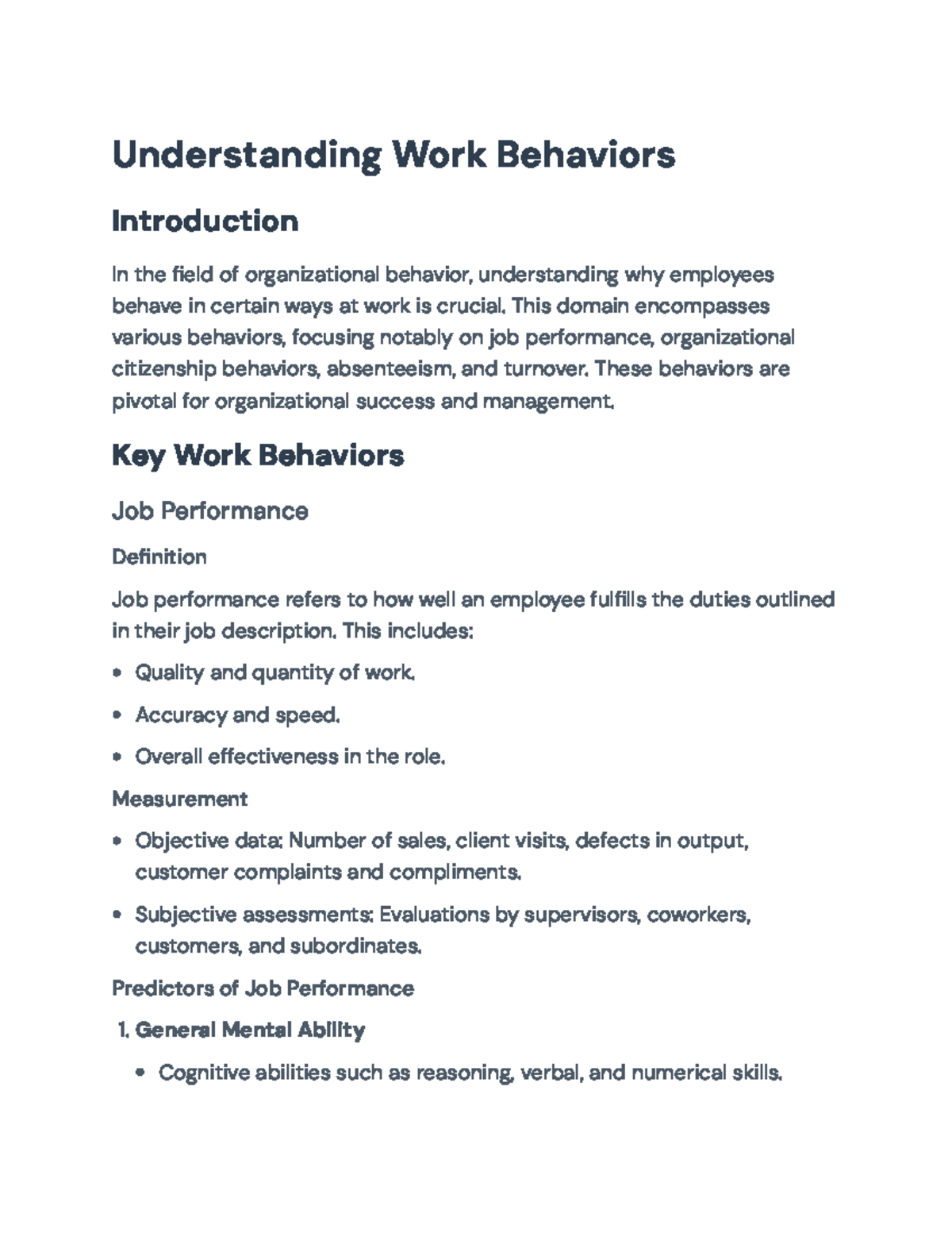 Organizational Behavior (OB 101): Key Work Behaviors and Influences ...