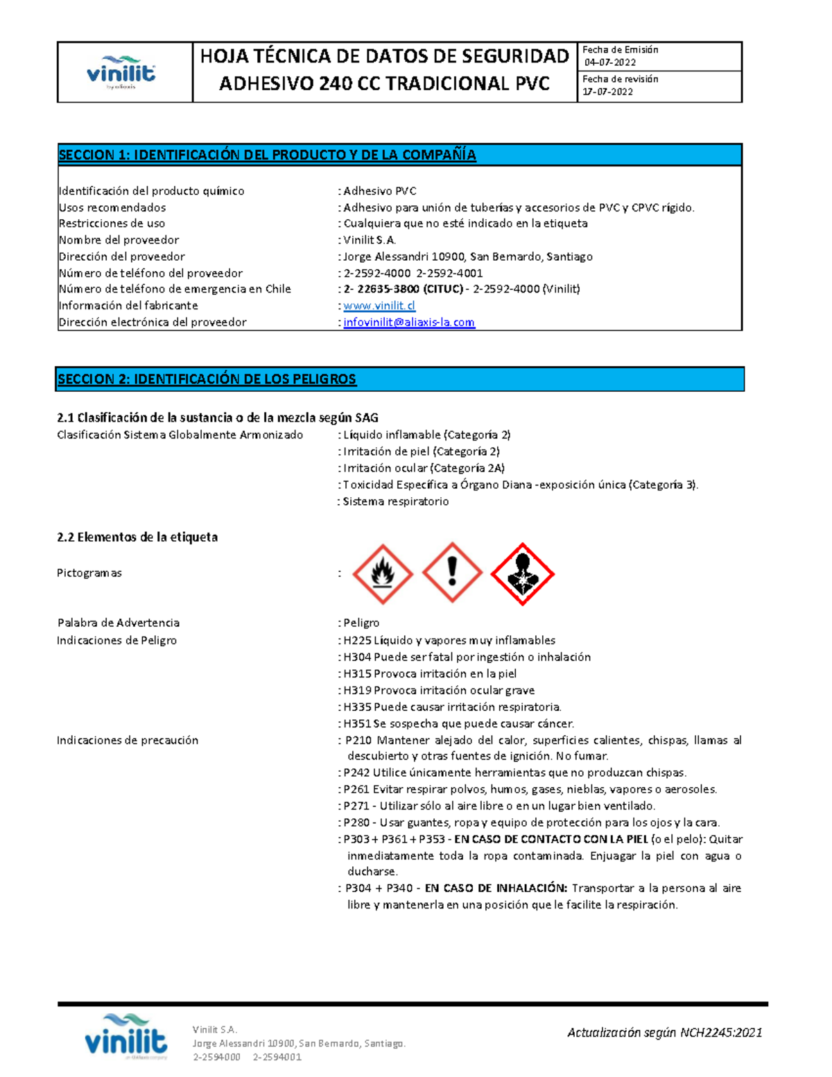 FDS Pegamento PVC Transparente Medio - HOJA TÉCNICA DE DATOS DE ...