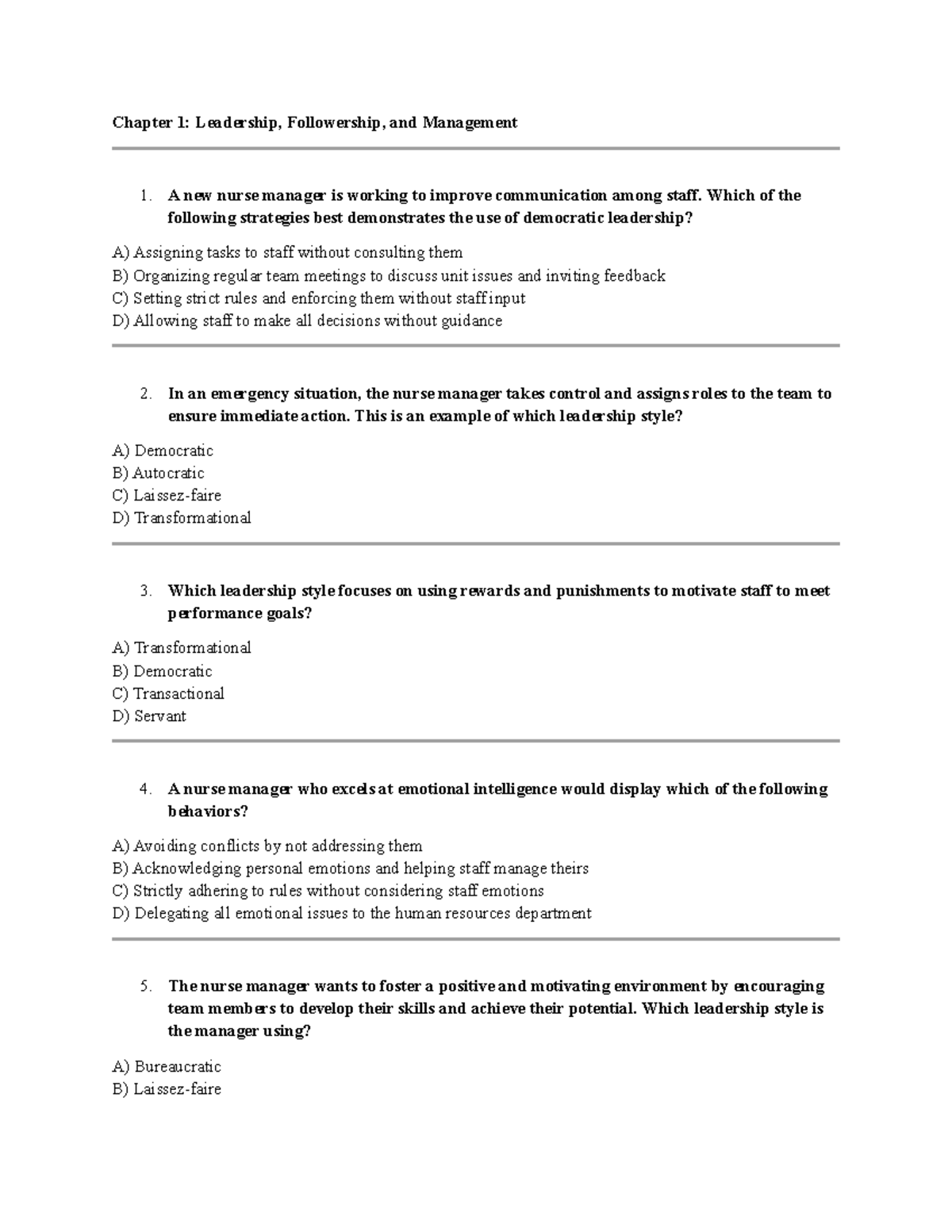 NUR 101: Exam 1 Study Guide on Leadership & Organizational Change - Studocu