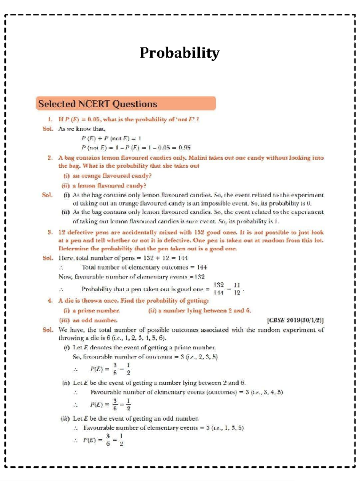 Probability NCERT Questions and Solutions for Class 10 - Studocu