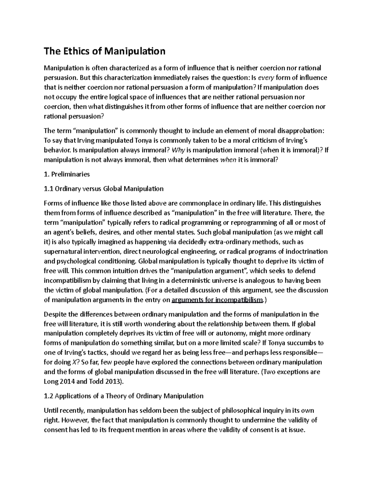 Lecture in Ethics of Manipulation - The Ethics of Manipulation ...