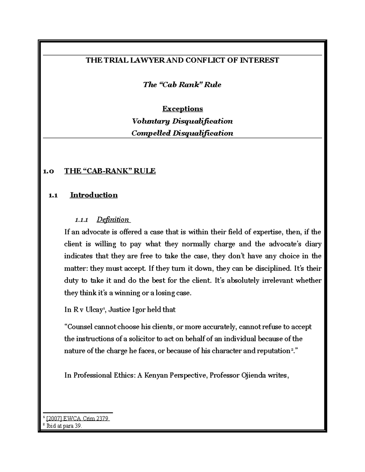 Conflict of Interest and the Cab Rank Rule: A Comprehensive Overview ...