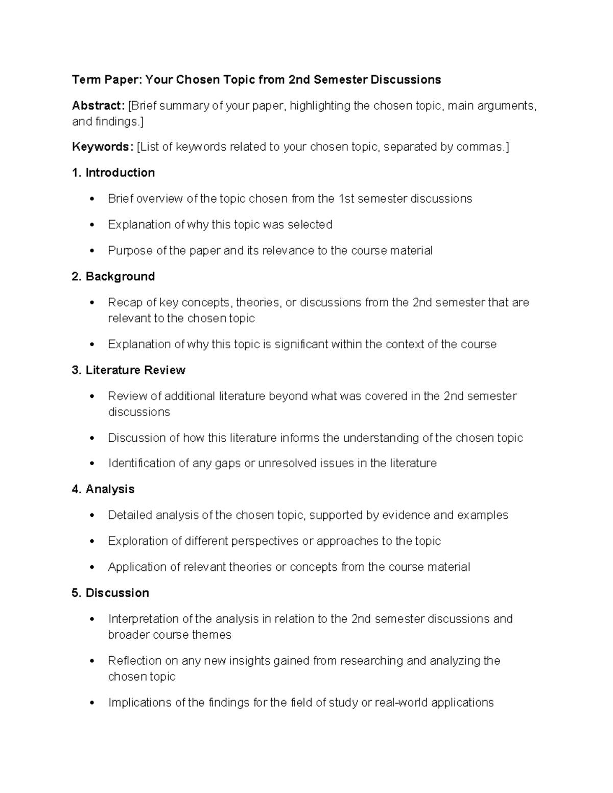 Term Paper Template for 2nd Semester Discussions - Not Assigned - Studocu