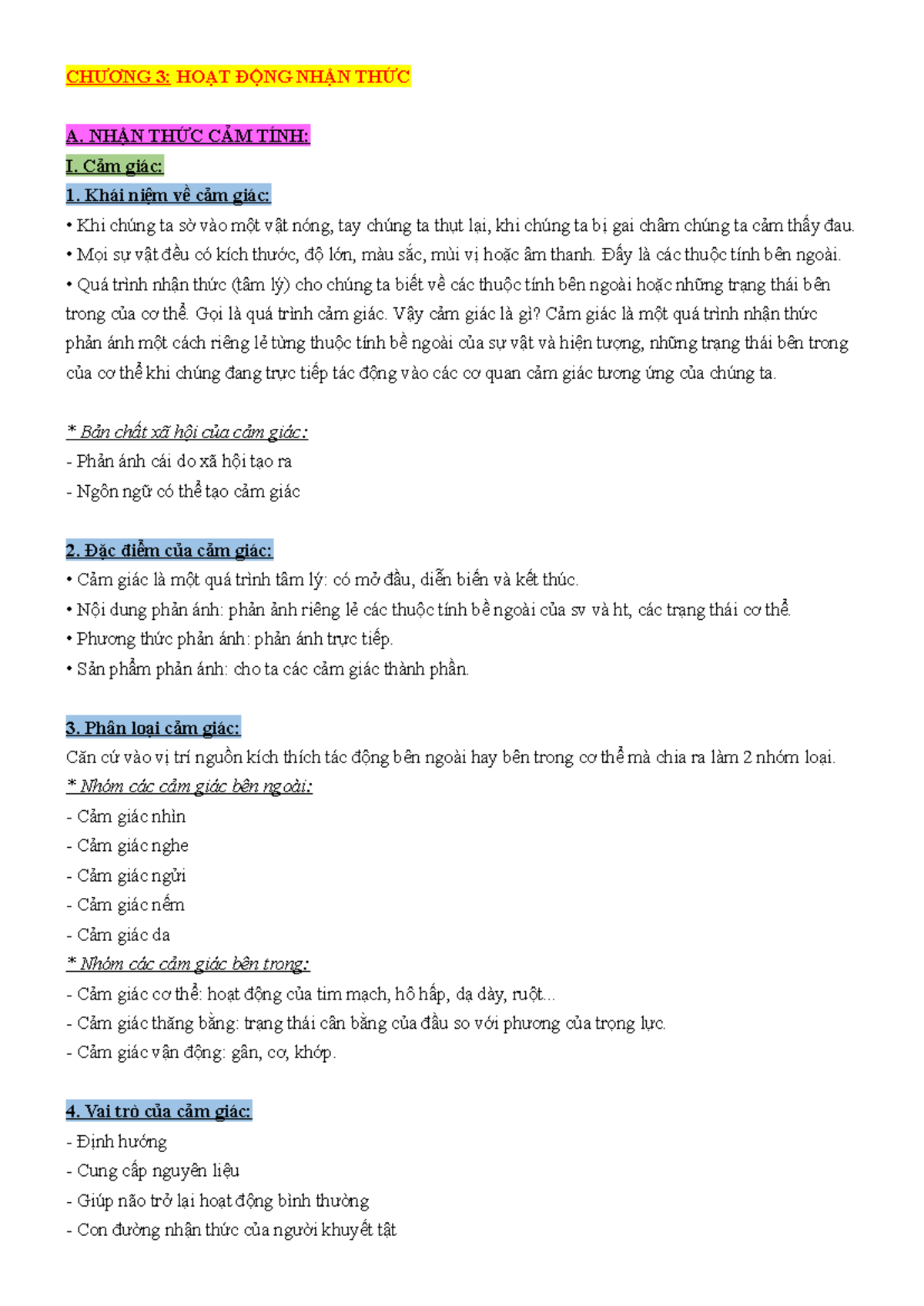 Chương 3: Nhận Thức Cảm Tính, Tri Giác và Tư Duy trong Tâm Lý Học - Studocu