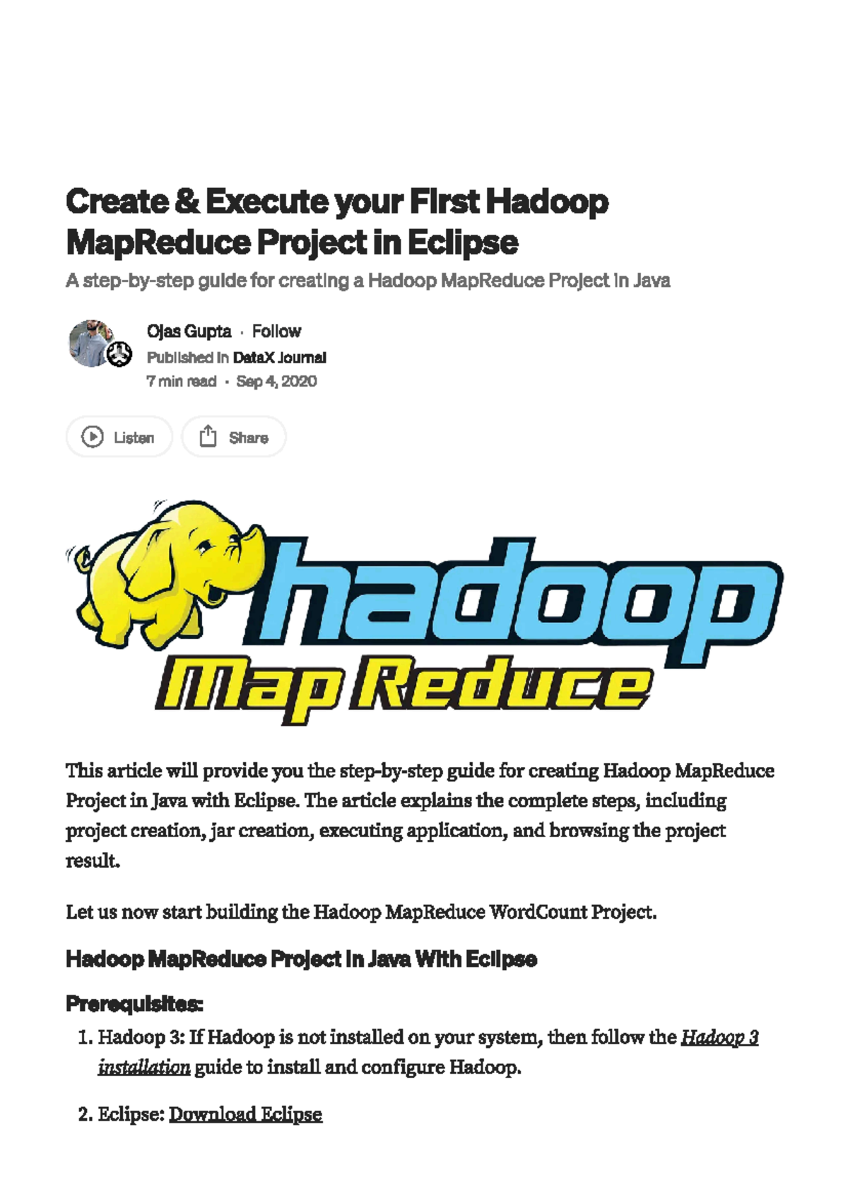 Hadoop MapReduce Project Setup in Eclipse: A Step-by-Step Guide - Studocu
