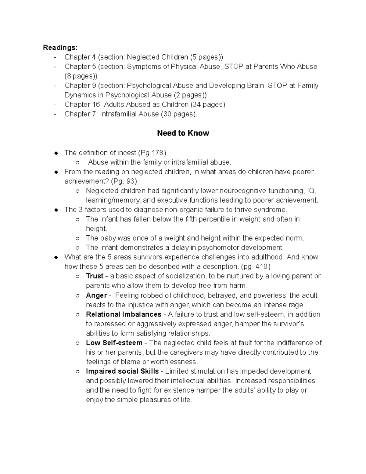 Final Quiz Review for LSH: Key Insights on Child Neglect & Abuse - Studocu