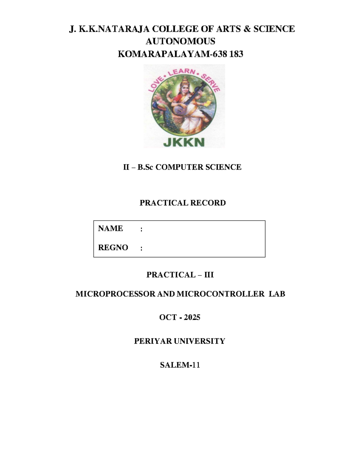 Microprocessor and Microcontroller Lab Record - II B.Sc CS 183 - Studocu