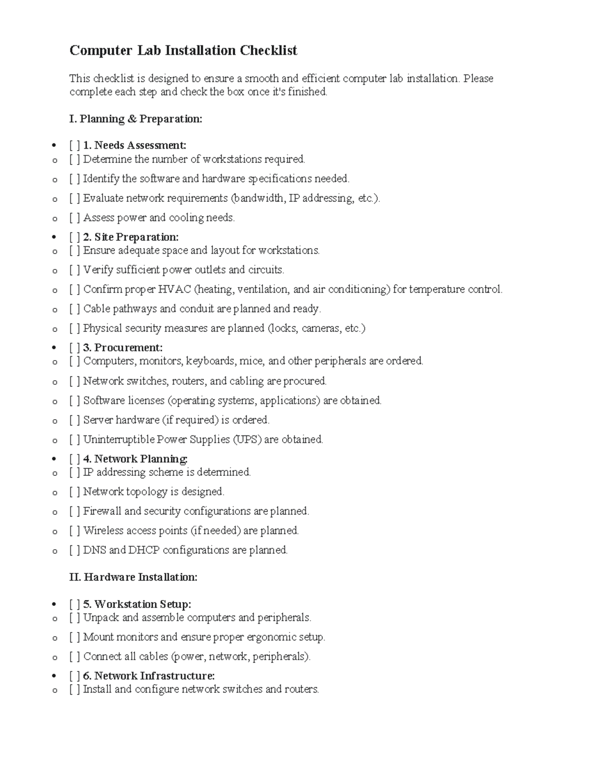 Computer Lab Installation Checklist: Step-by-Step Guide - Studocu